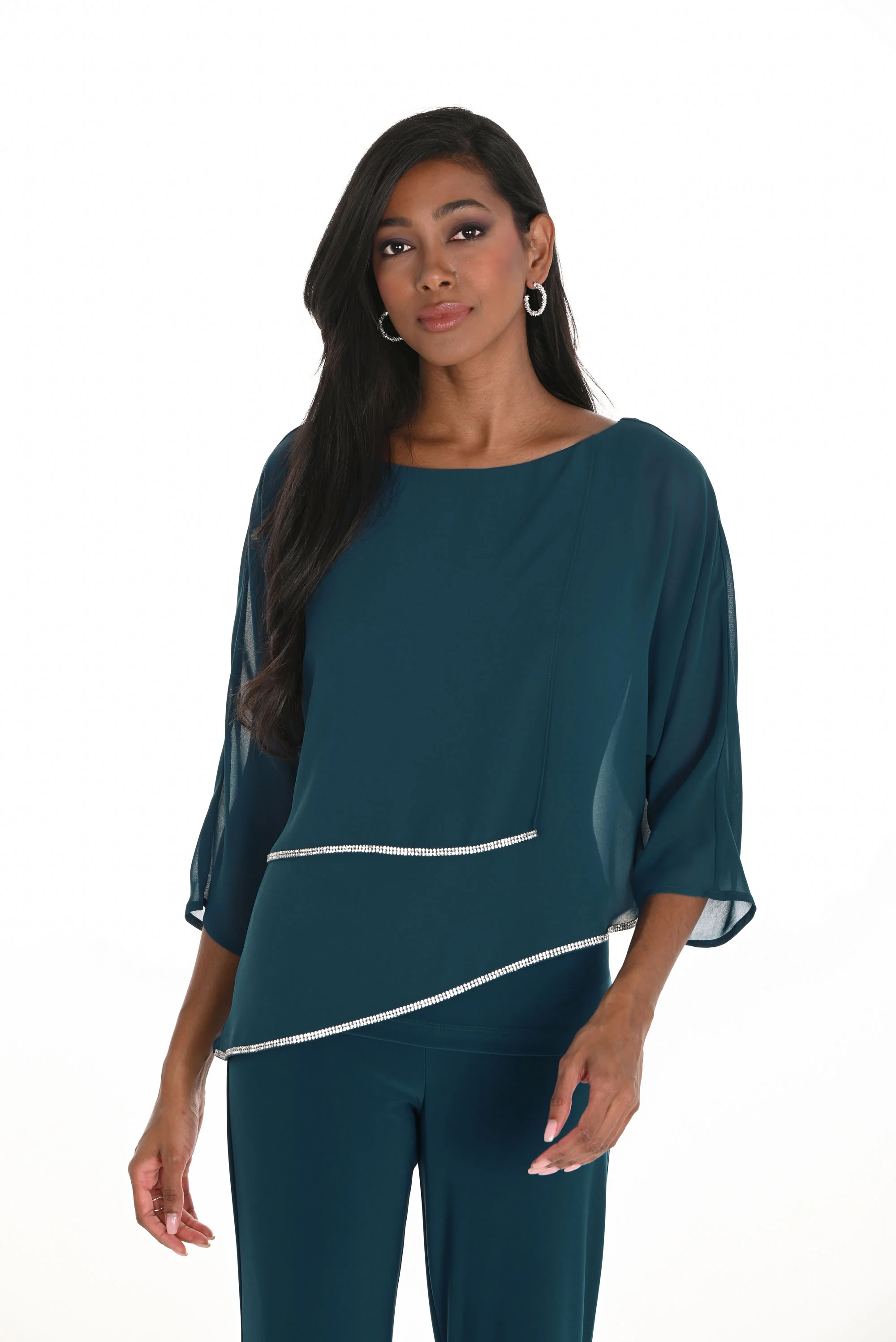 Frank Lyman Silky Knit & Chiffon Top Style 259042 - Image 2