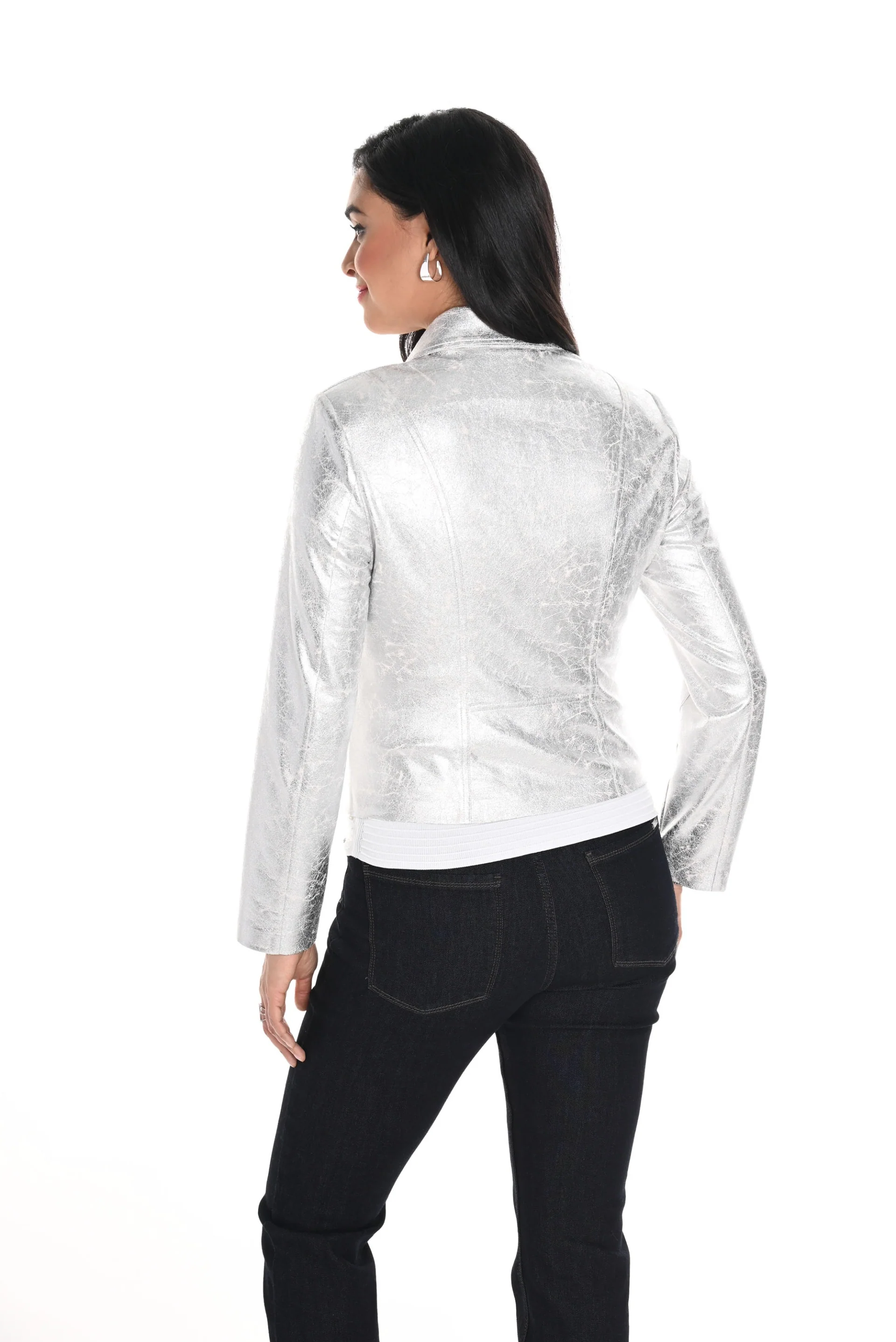 Frank Lyman Silver Full Zipper Moto Jacket Style 244672U - Image 2