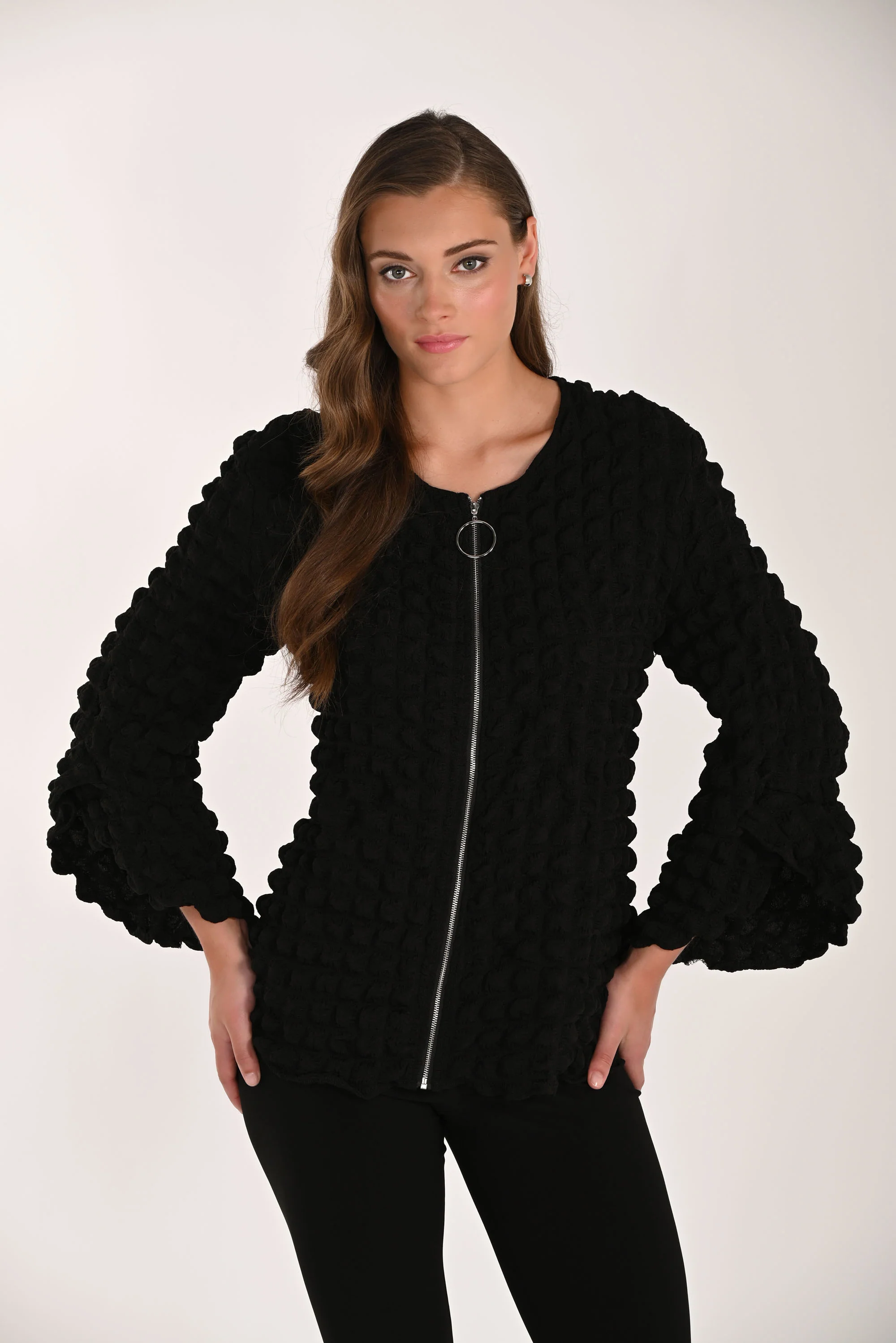 Frank Lyman Textured Slit Sleeve Jacket with Zipper Style 261614