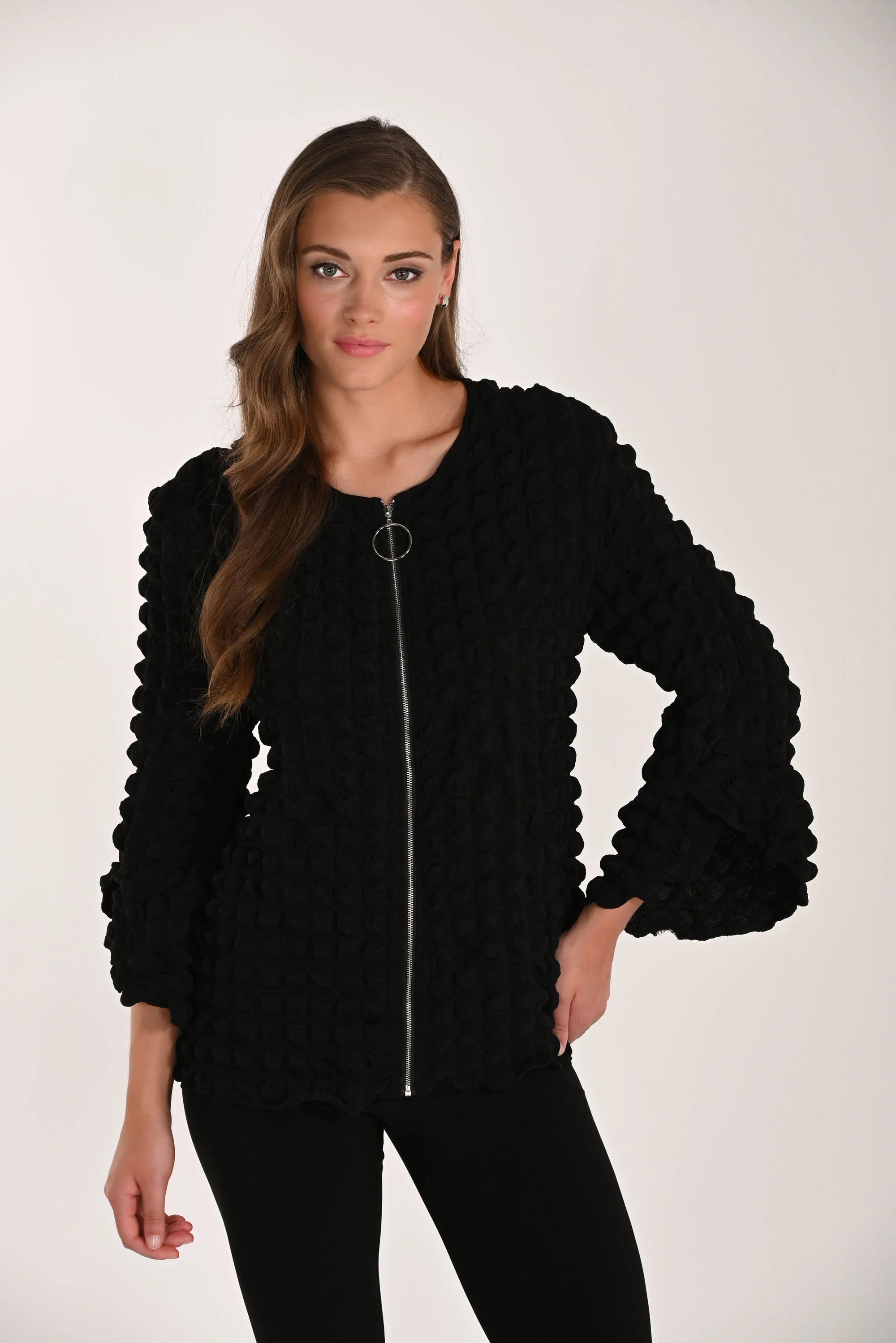 Frank Lyman Textured Slit Sleeve Jacket with Zipper Style 261614 - Image 2