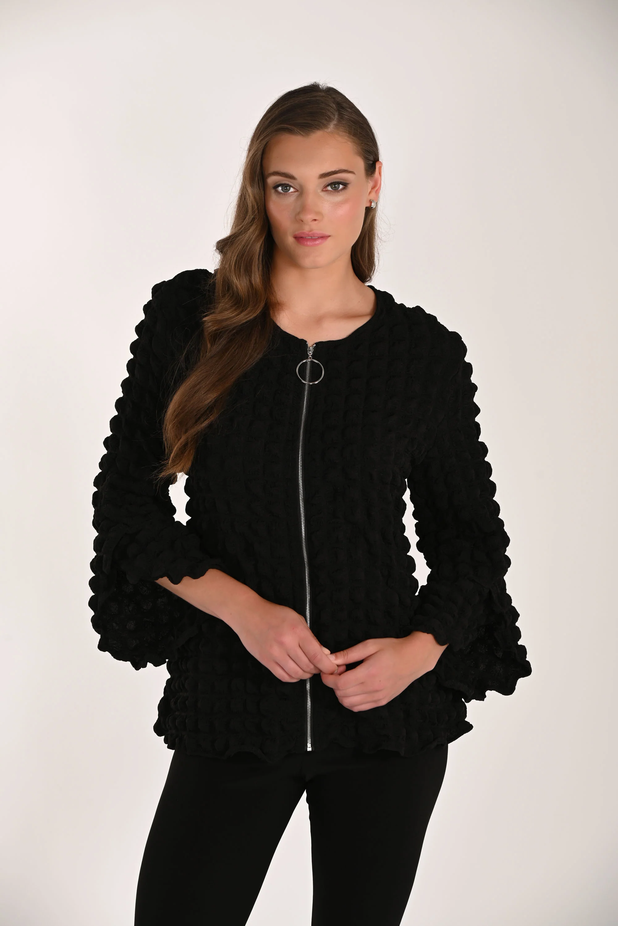 Frank Lyman Textured Slit Sleeve Jacket with Zipper Style 261614 - Image 3