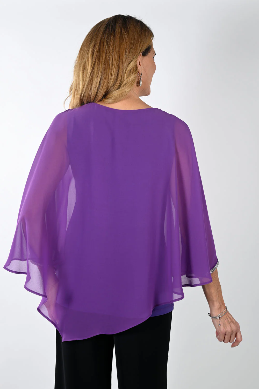 Frank Lyman Violet Woven Top with Chiffon Overlay Style 239154 - Image 2
