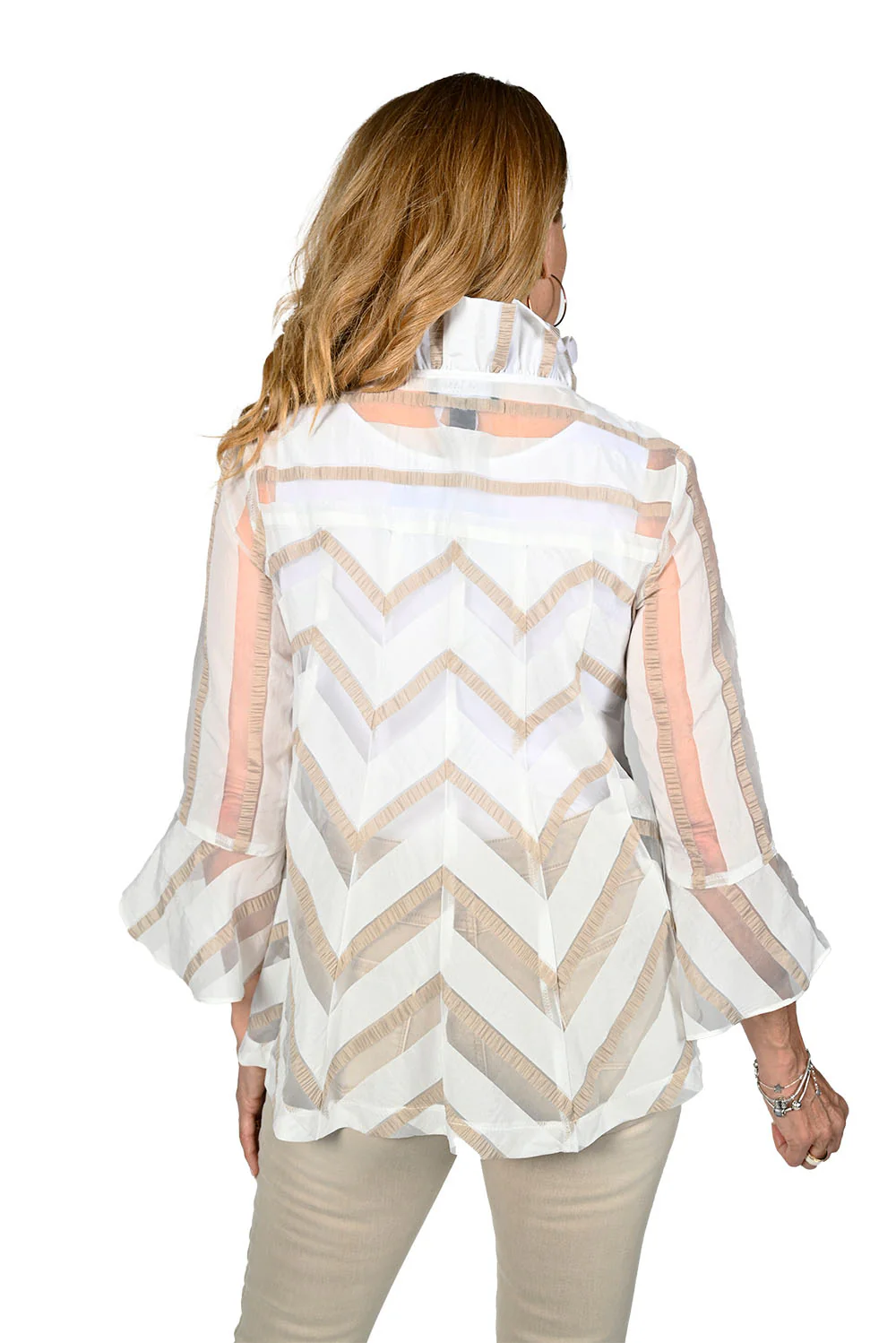 Frank Lyman White/Beige Woven See-Through Jacket Style 236289 - Image 2