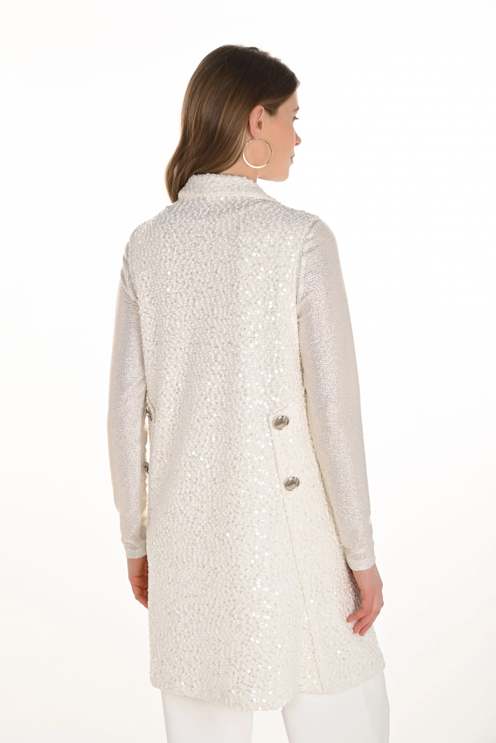 Frank Lyman Winter White Sequin Sleeveless Long Vest Style 254207 - Image 2