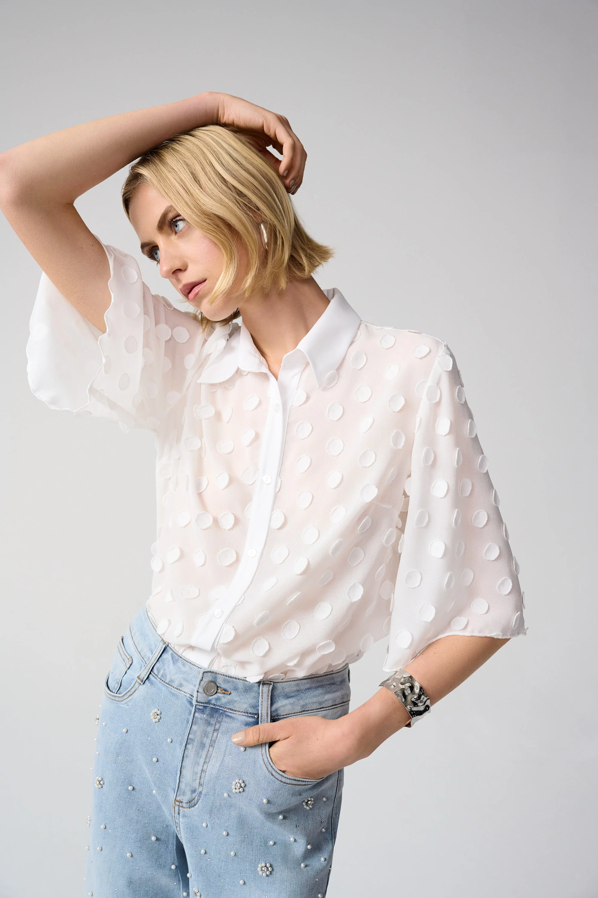 Joseph Ribkoff 3D Dot Jacquard Boxy Blouse Style 261098 - Image 2