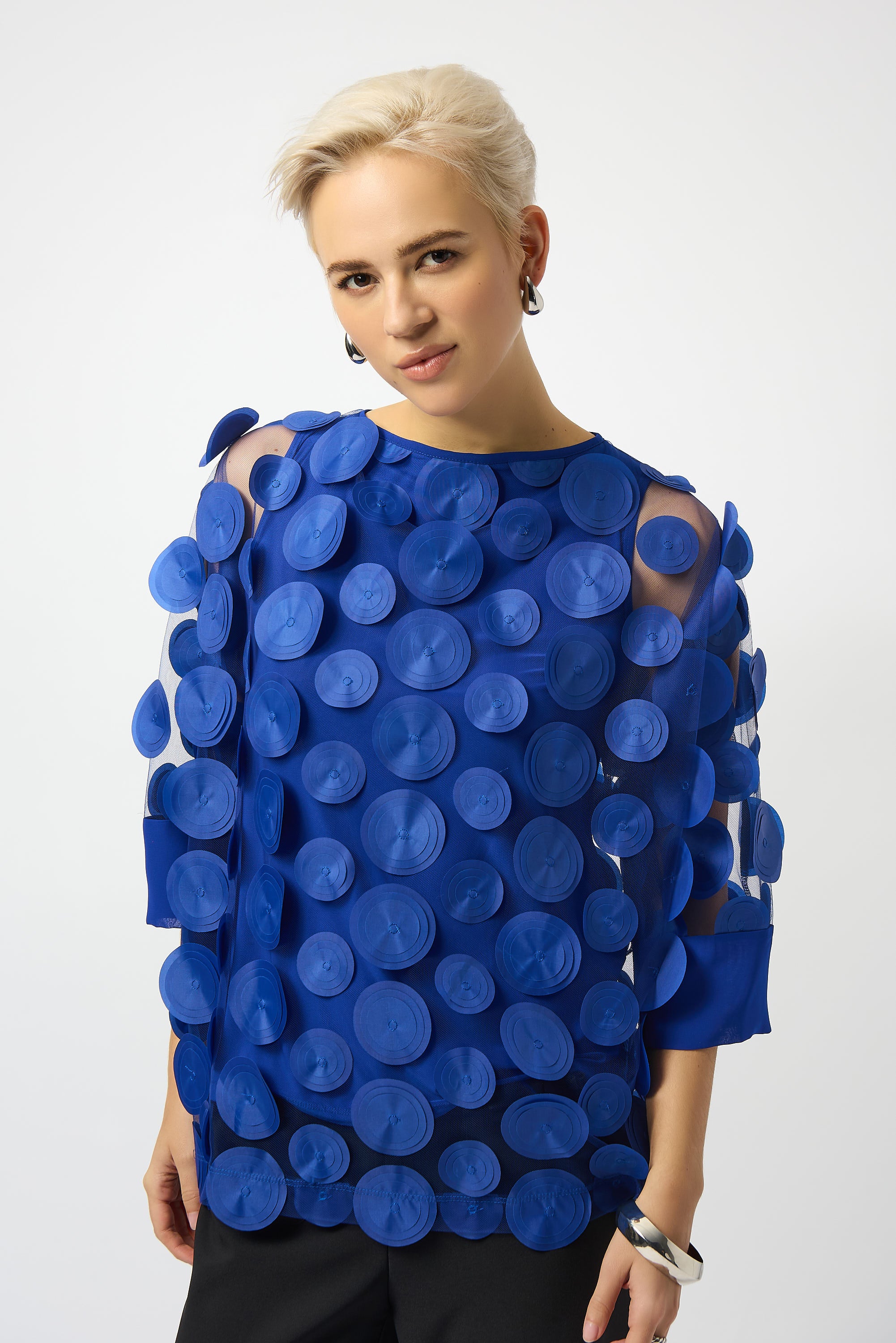 Joseph Ribkoff 3D Embroidered Mesh Boxy Tunic Style 253121