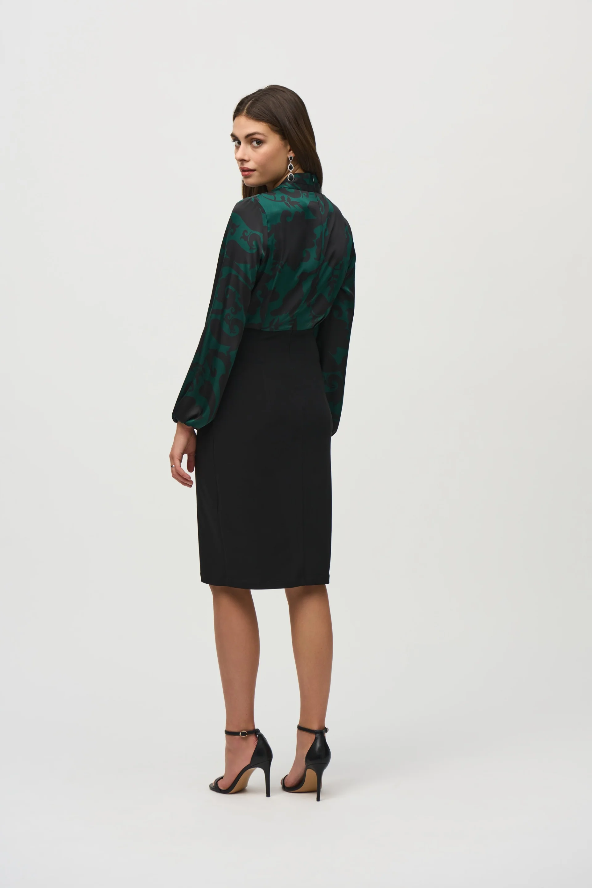 Joseph Ribkoff Absolute Green/Black Paisley Sheath Dress Style 244128 - Image 4