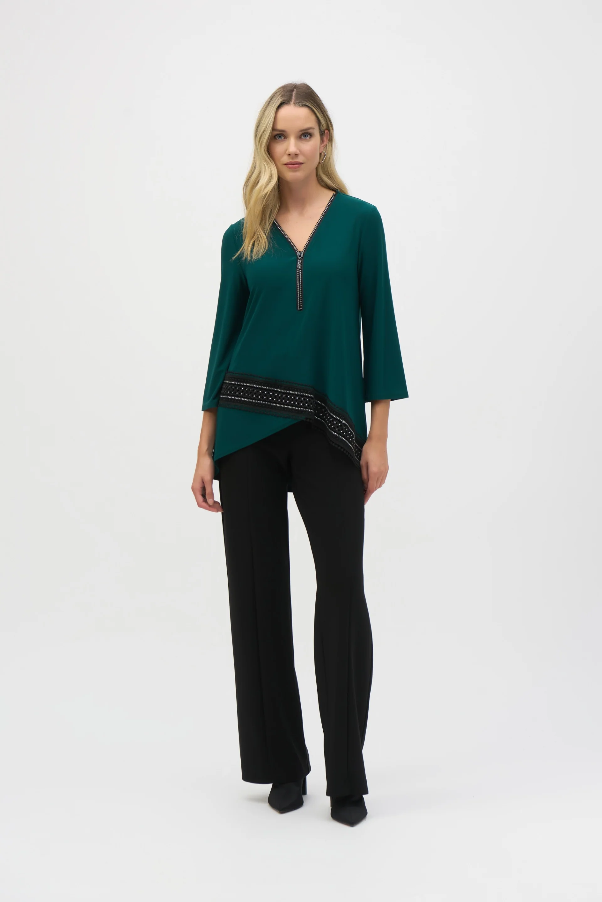 Joseph Ribkoff Absolute Green Flared High Low Top Style 244026 - Image 3