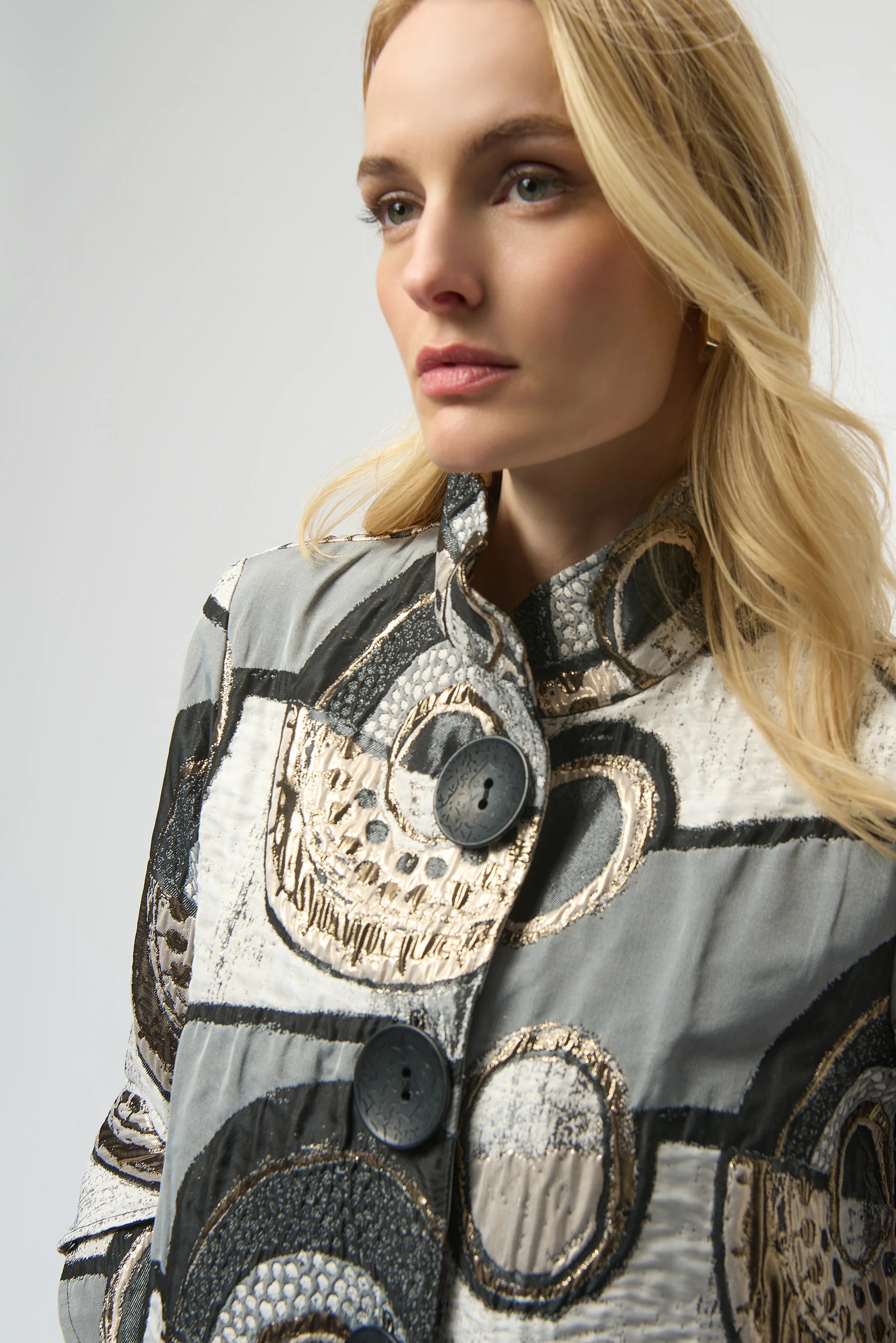 Joseph Ribkoff Abstract Jacquard Trapeze Jacket Style 254003 - Image 4