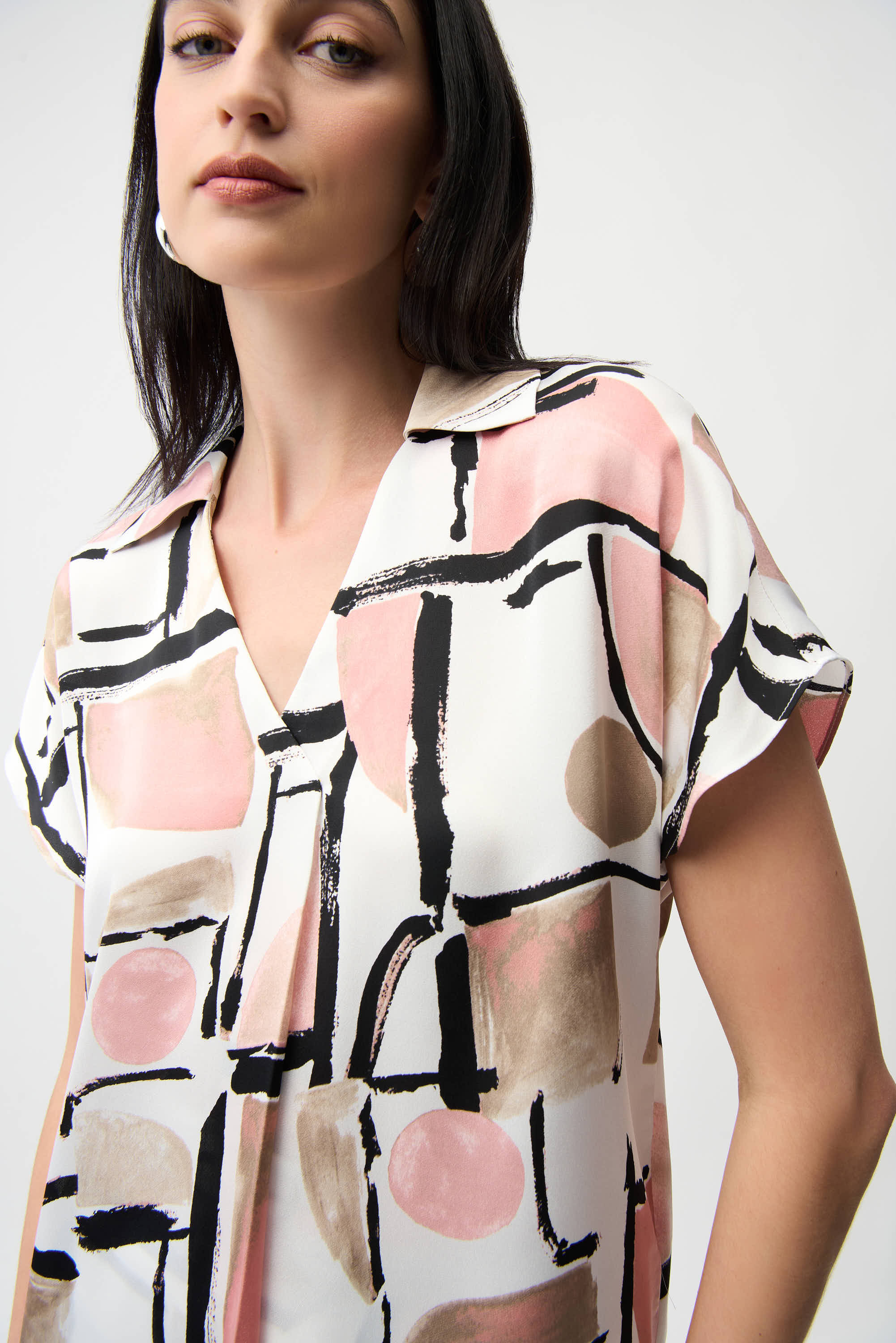 Joseph Ribkoff Abstract Print Boxy Top With V-neckline Style 261308 - Image 4