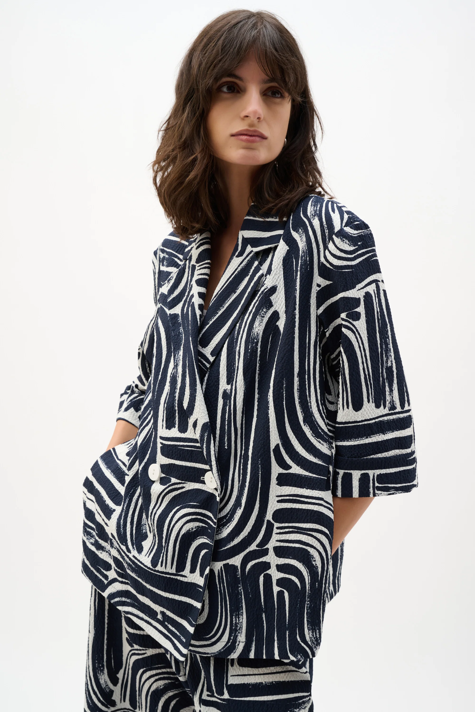 Joseph Ribkoff Abstract Print Double-Breasted Blazer Style 262166 - Image 6