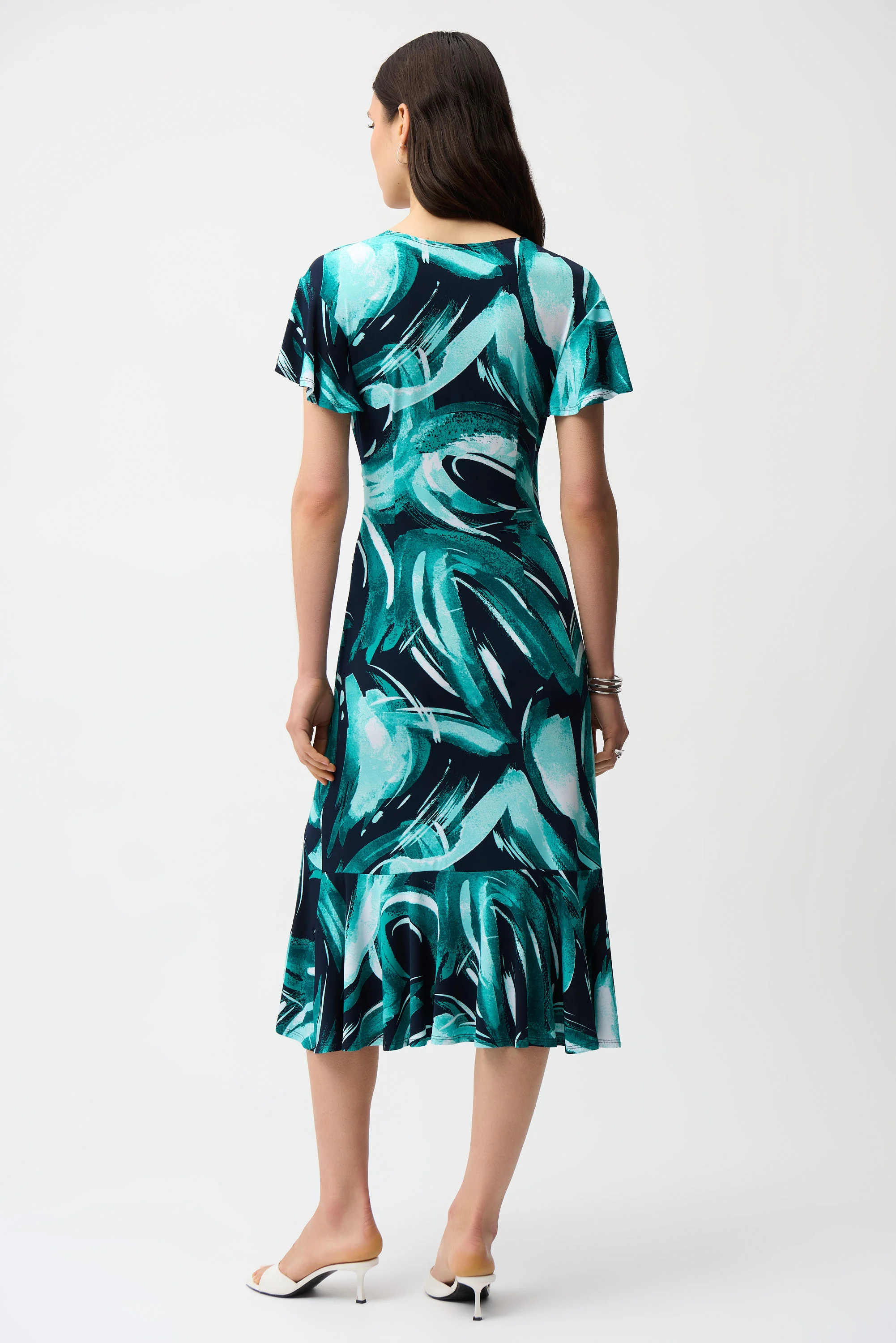 Joseph Ribkoff Abstract Print Fit and Flare Wrap Dress Style 261063 - Image 2