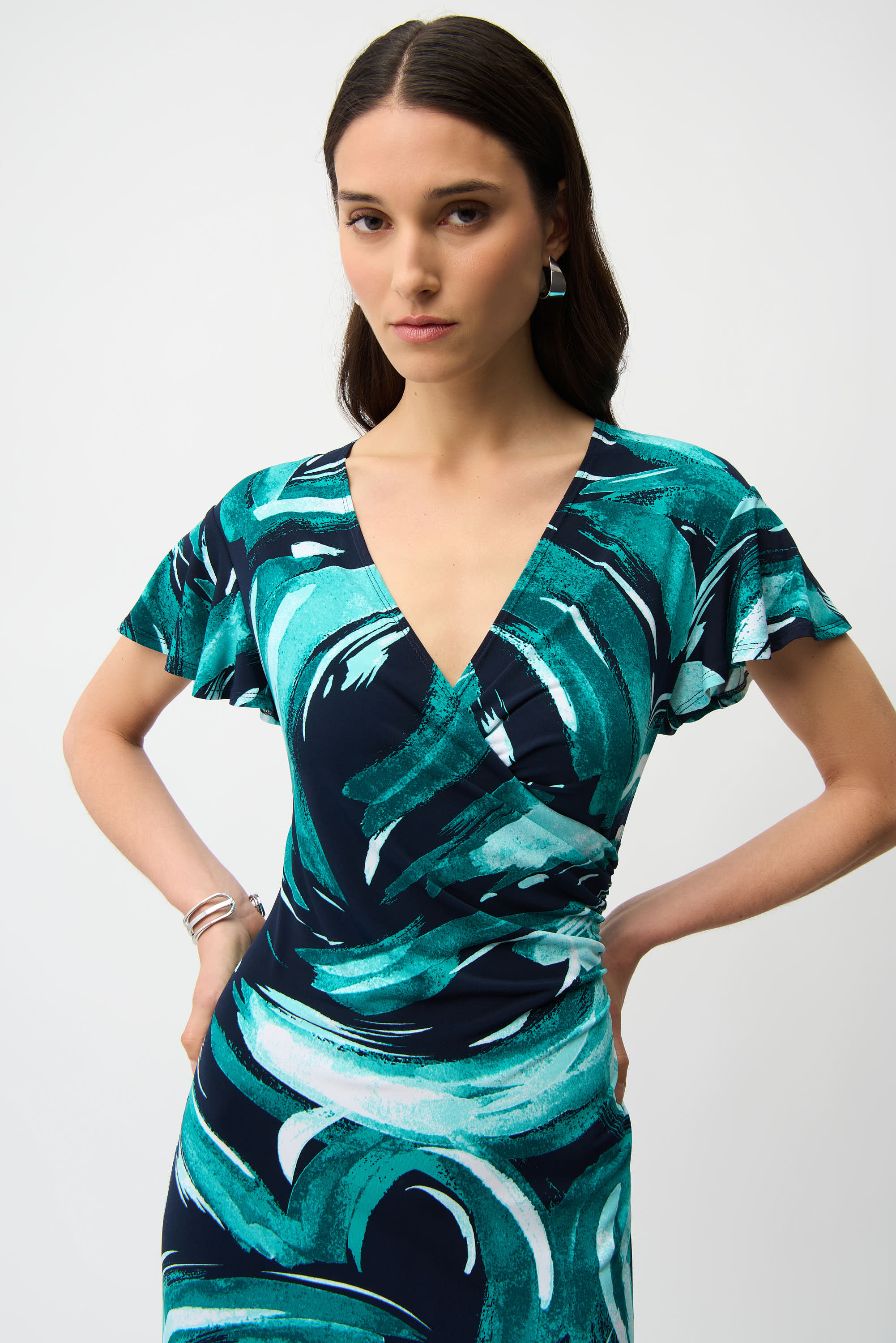 Joseph Ribkoff Abstract Print Fit and Flare Wrap Dress Style 261063 - Image 3