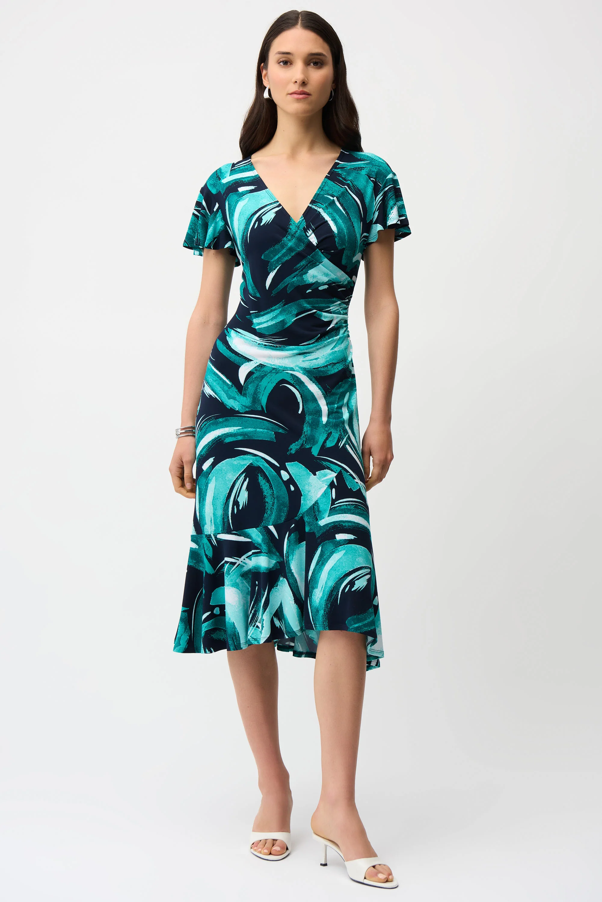 Joseph Ribkoff Abstract Print Fit and Flare Wrap Dress Style 261063 - Image 4