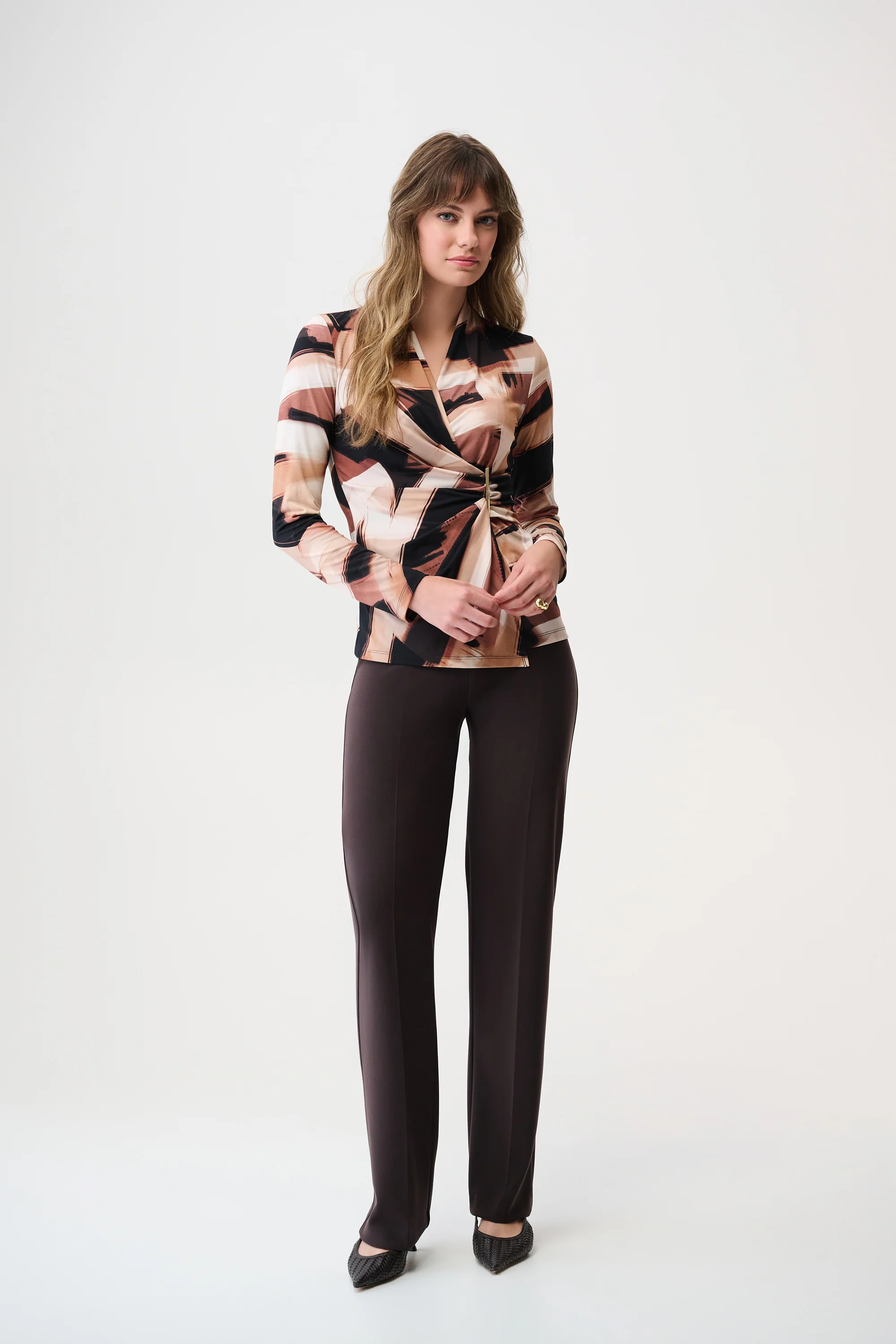 Joseph Ribkoff Abstract Print Fitted Wrap Top Style 254218 - Image 3