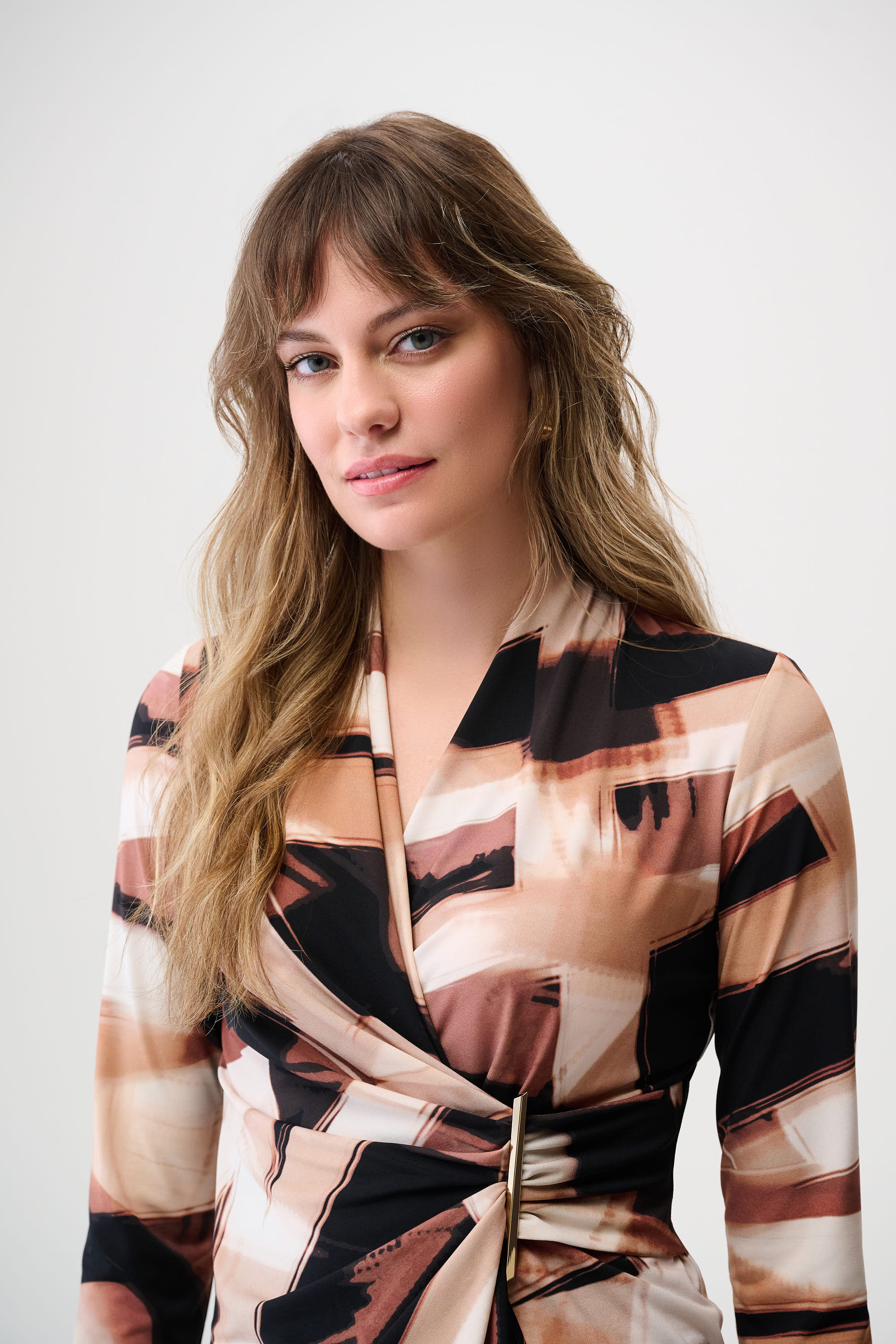 Joseph Ribkoff Abstract Print Fitted Wrap Top Style 254218 - Image 4