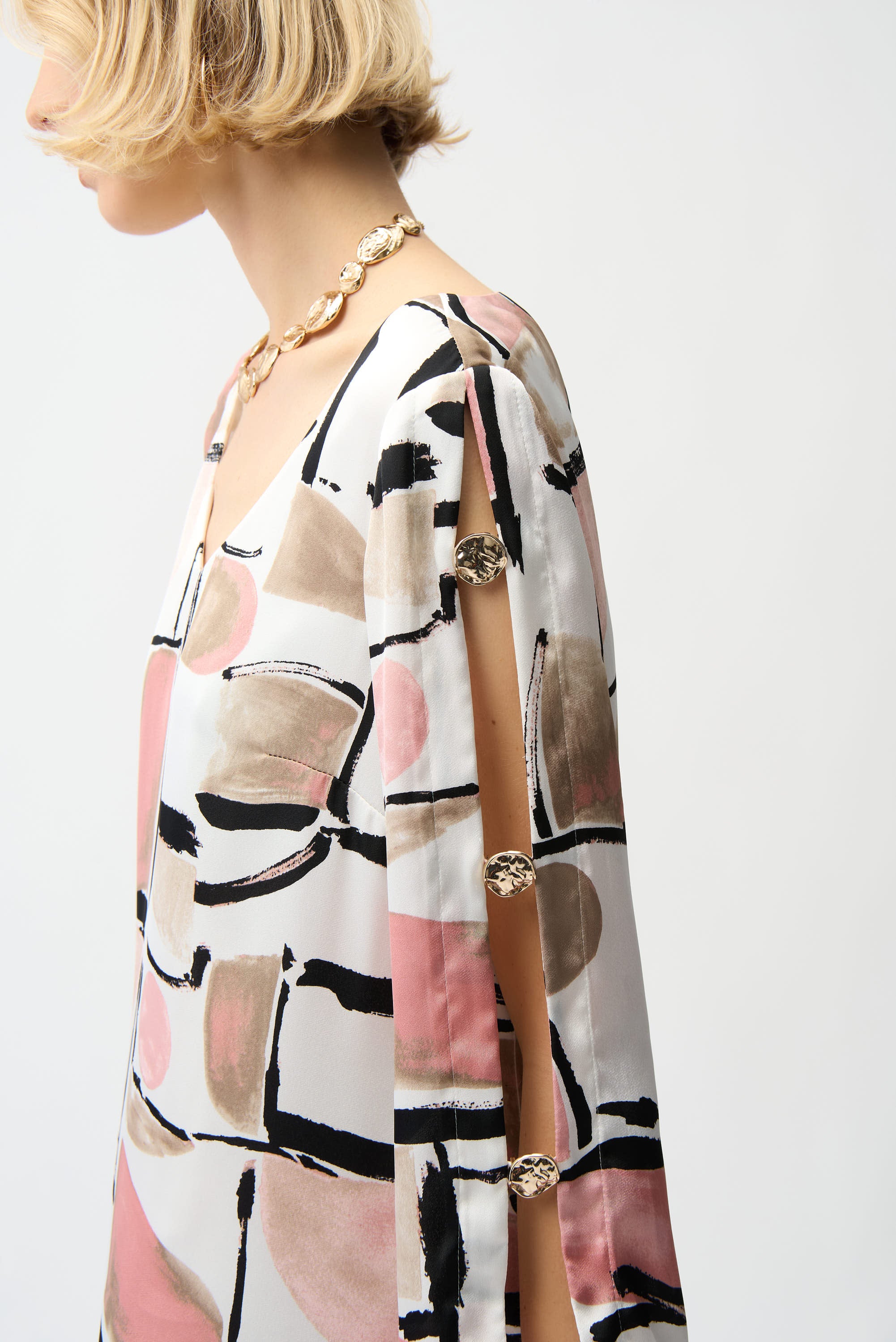 Joseph Ribkoff Abstract Print Trapeze Dress With Gold Detail Style 261258 - Image 4