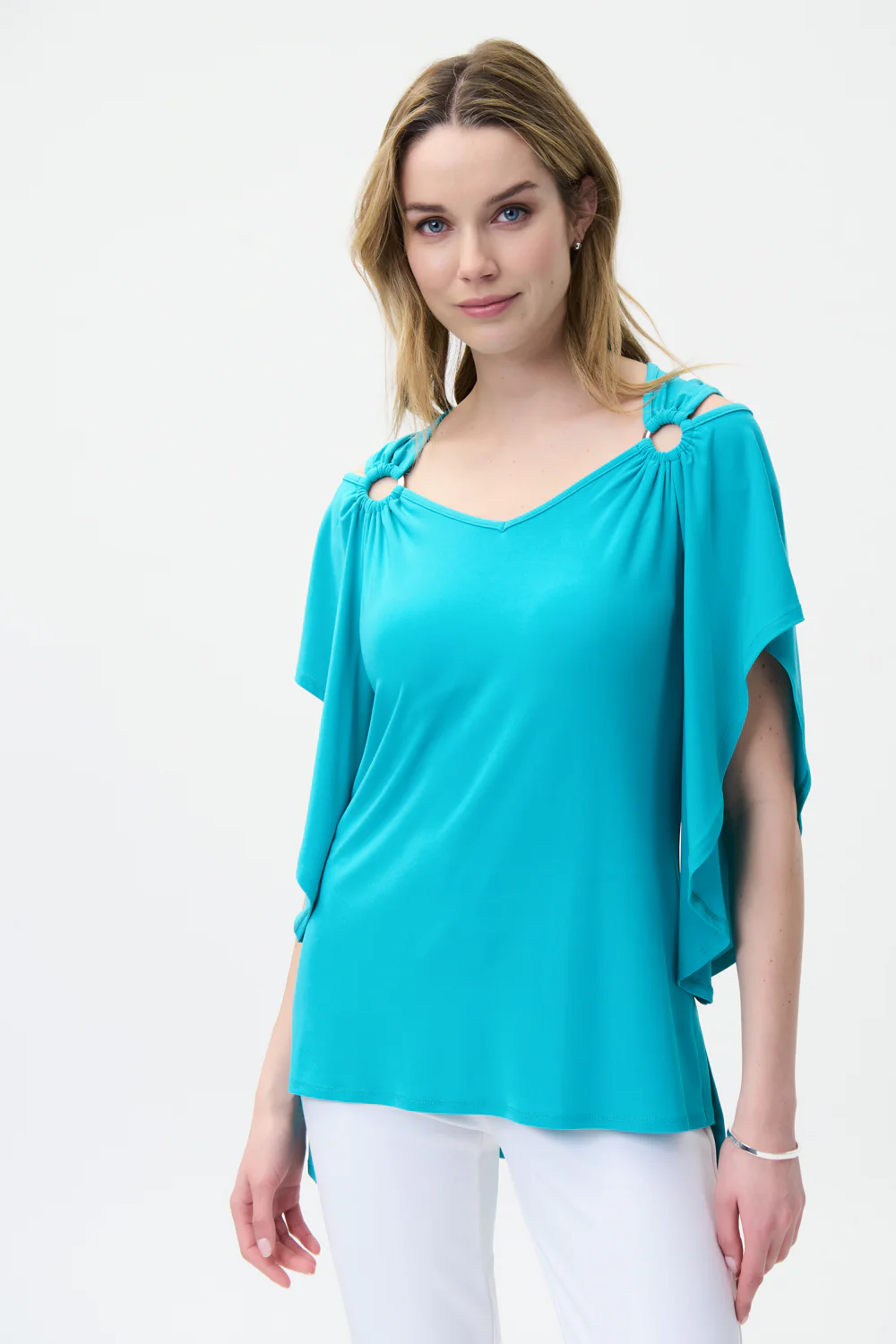Joseph Ribkoff Aruba Blue Cold Shoulder Top Style 221006