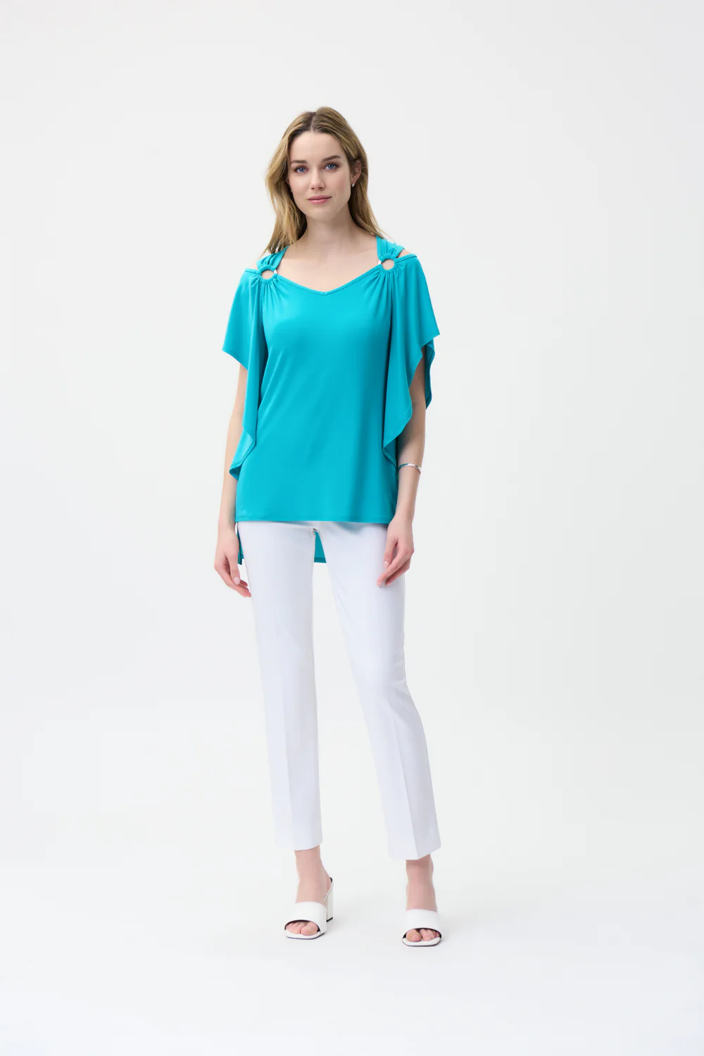 Joseph Ribkoff Aruba Blue Cold Shoulder Top Style 221006 - Image 2
