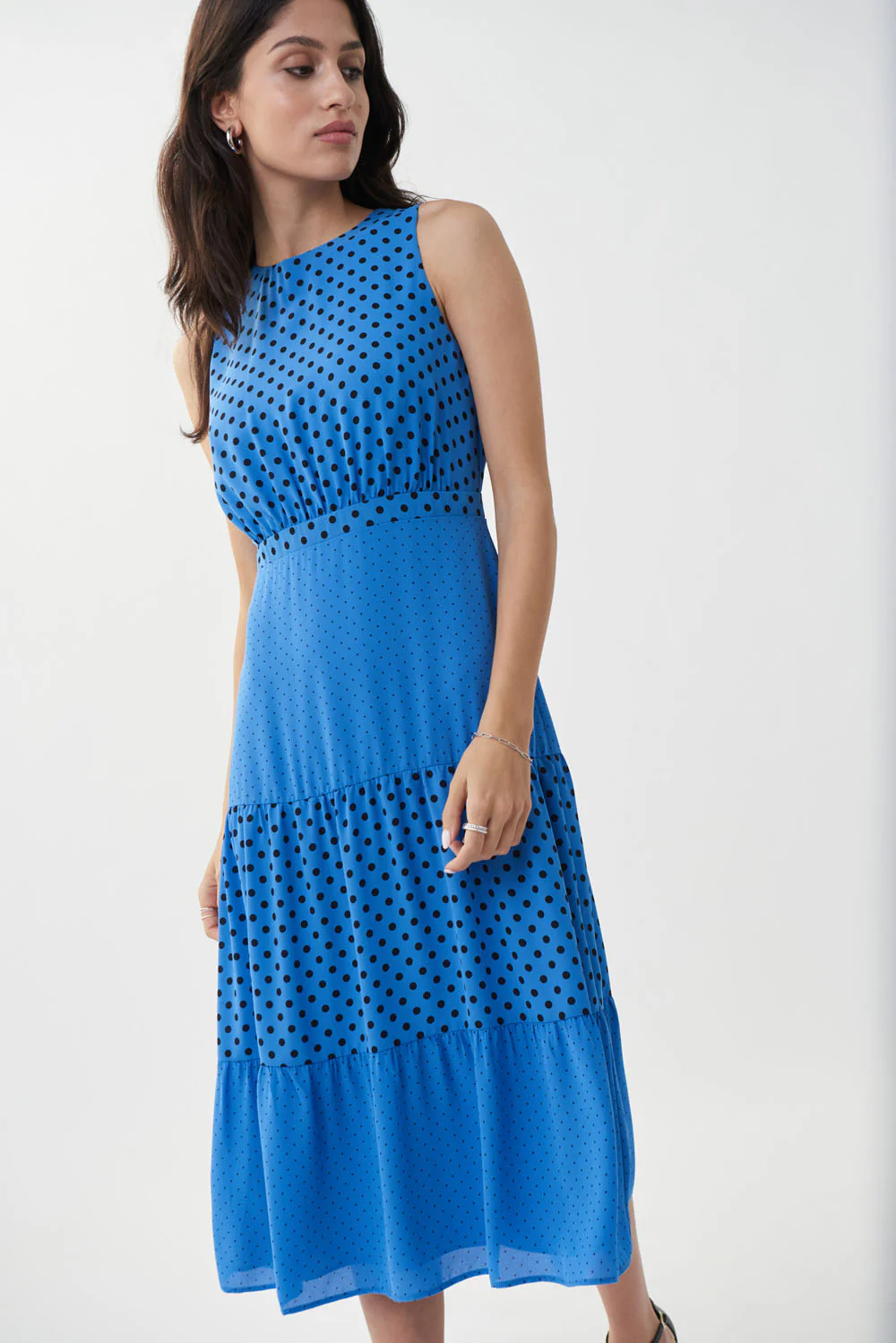 Joseph Ribkoff Aegean Sea with Black Polka Dots Dress Style 222088 - Image 2