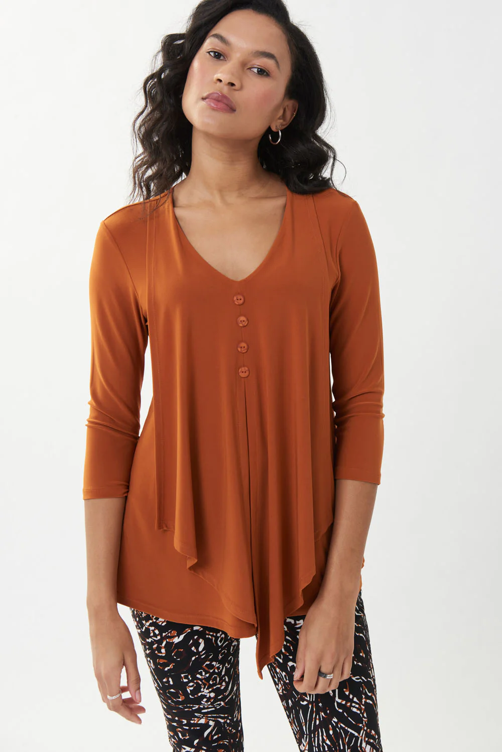 Joseph Ribkoff Amber Stone Draped Henley Top Style 223102 - Image 2