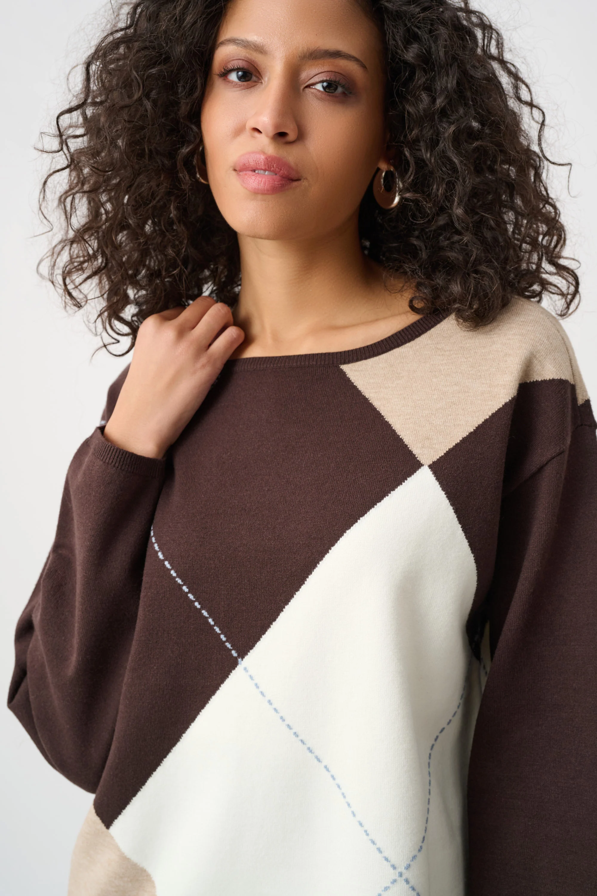 Joseph Ribkoff Argyle Pattern Crewneck Sweater Style 263948 - Image 5