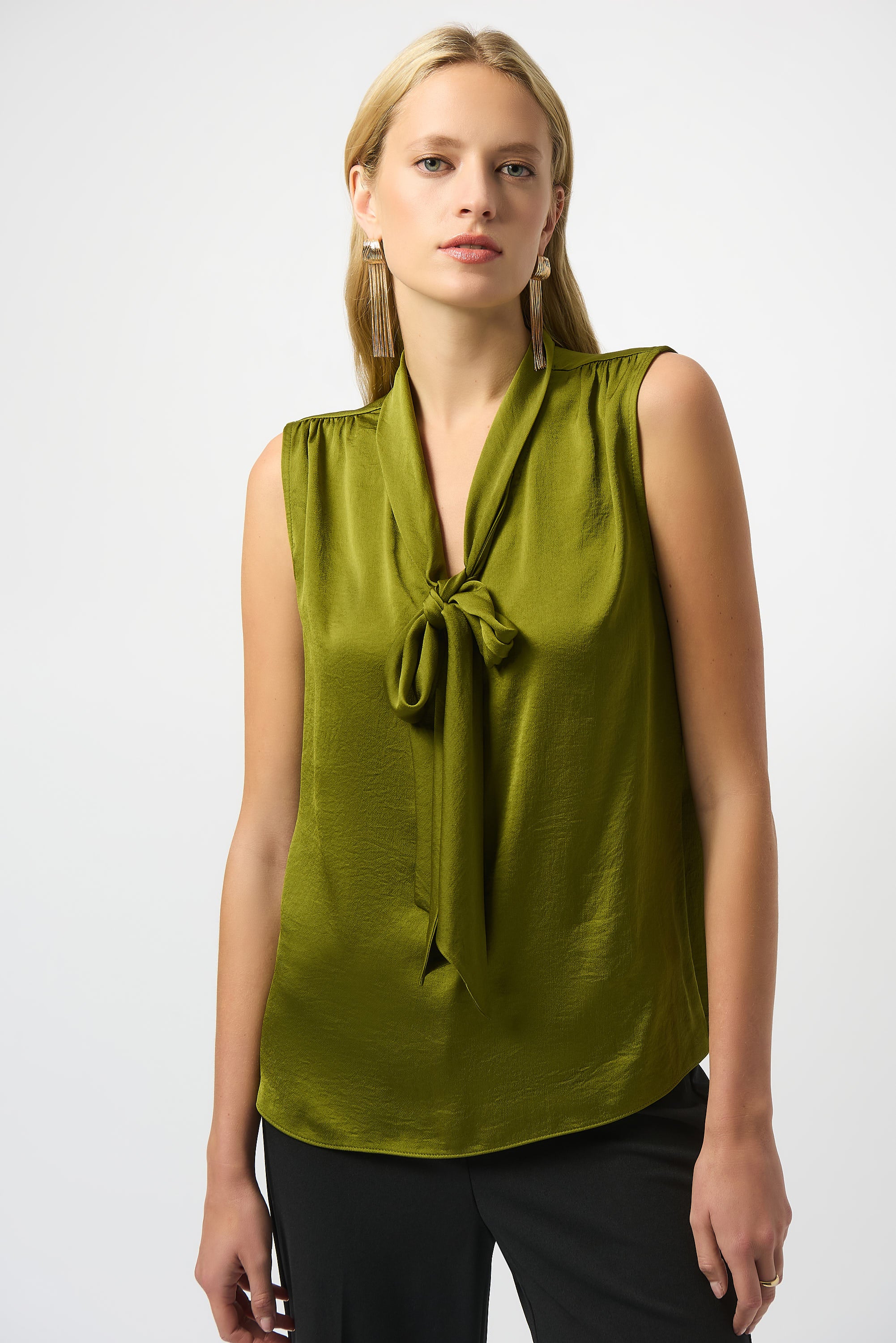 Joseph Ribkoff Artichoke Satin Tie Neck Top Style 253225