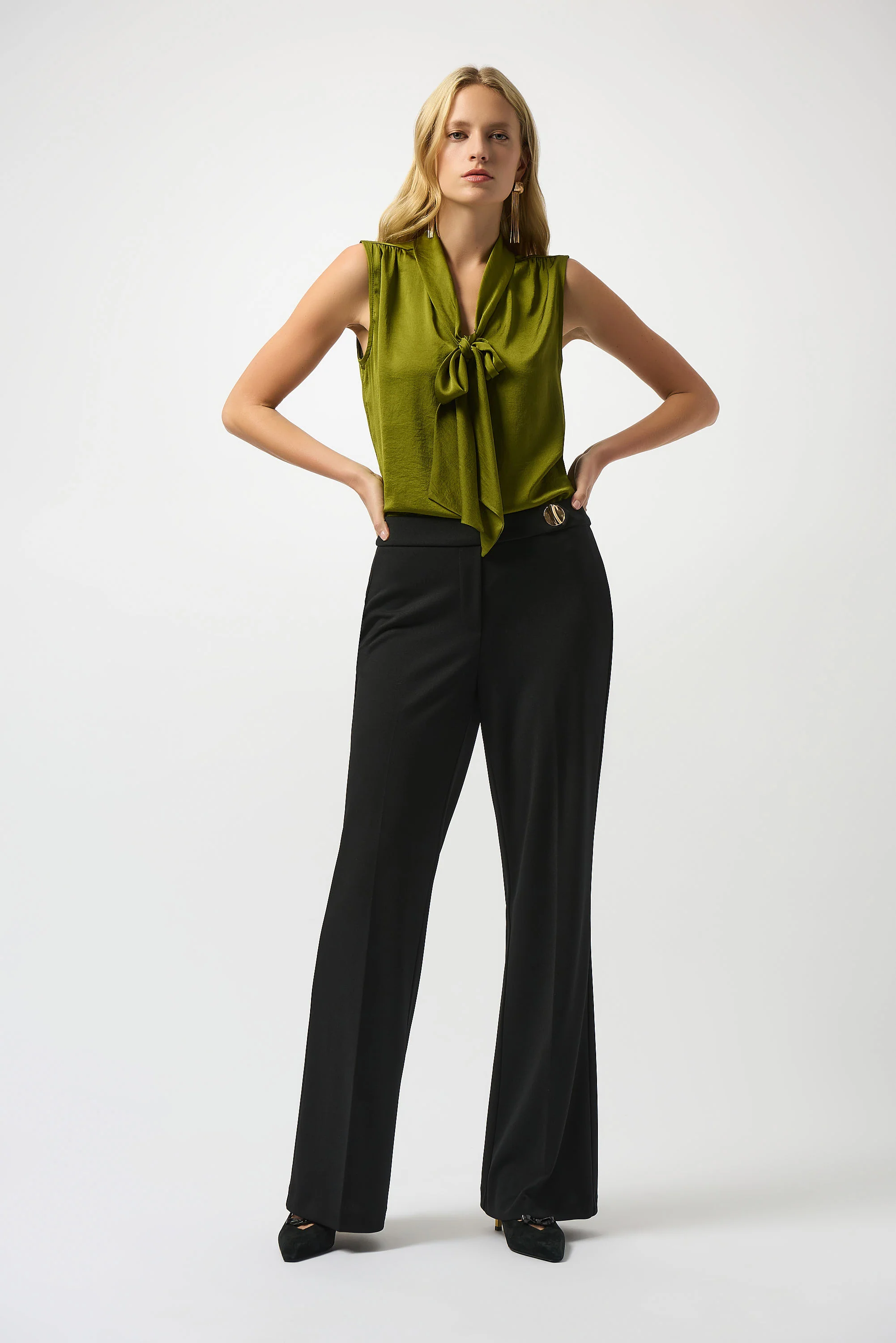 Joseph Ribkoff Artichoke Satin Tie Neck Top Style 253225 - Image 2