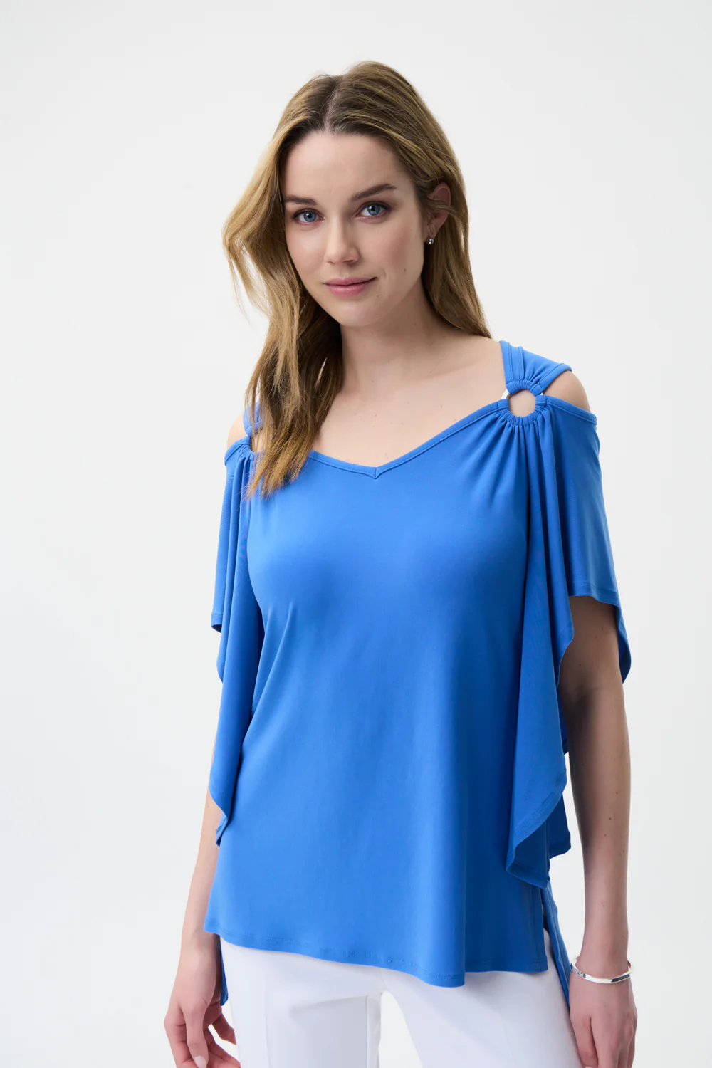 Joseph Ribkoff Aegean-Sea Cold Shoulder Top Style 221006 - Image 2