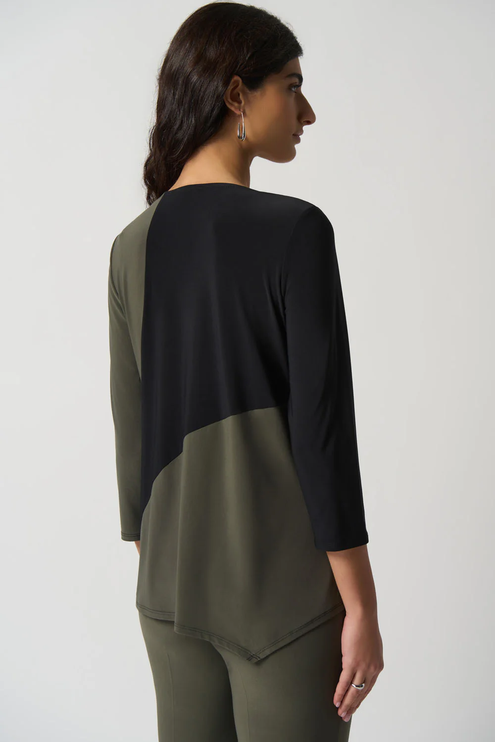 Joseph Ribkoff Black/Avocado Asymmetrical Colour-Block Top Style 233118 - Image 2