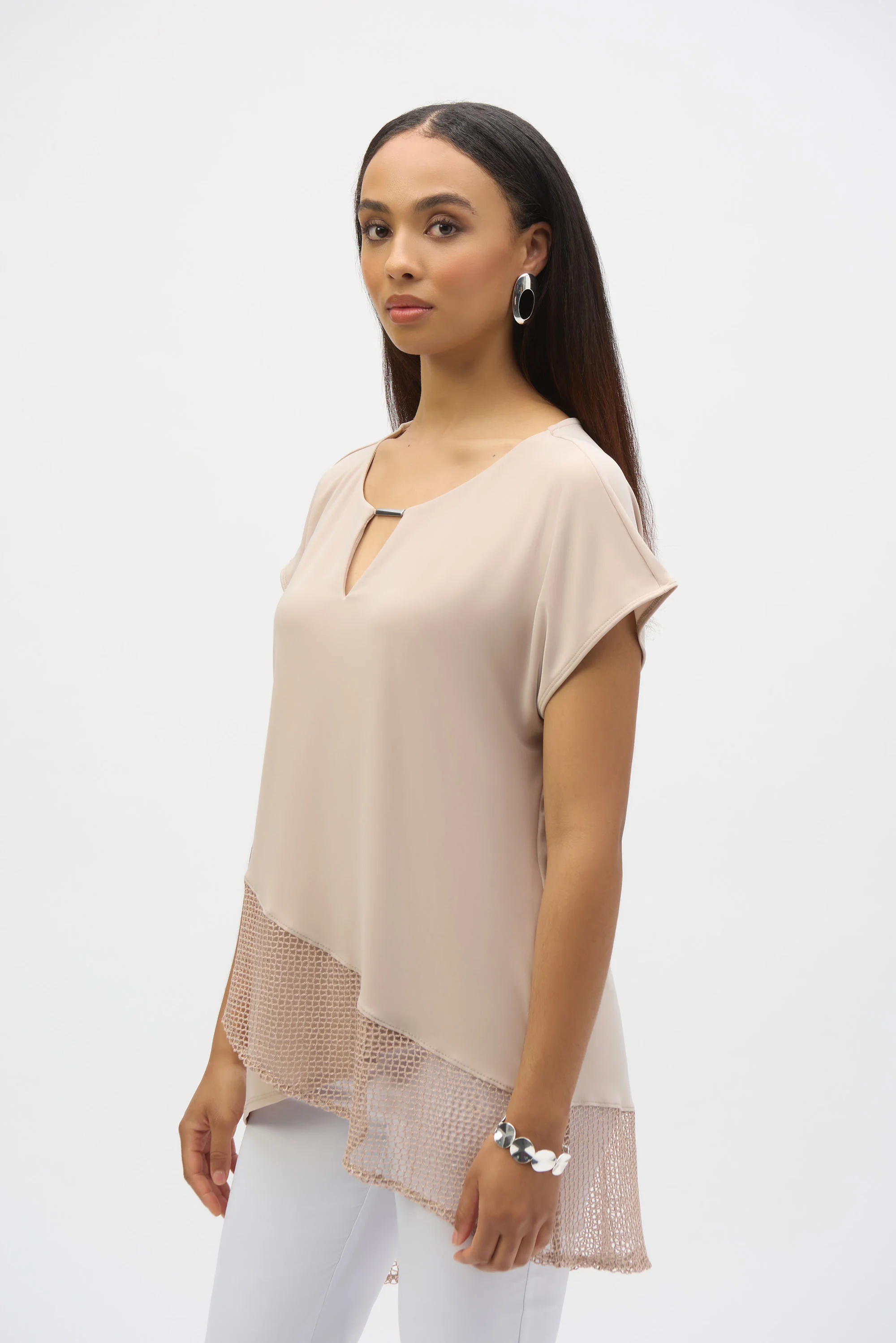 Joseph Ribkoff Asymmetrical Top with Foiled Mesh Bottom Style 252172 - Image 3