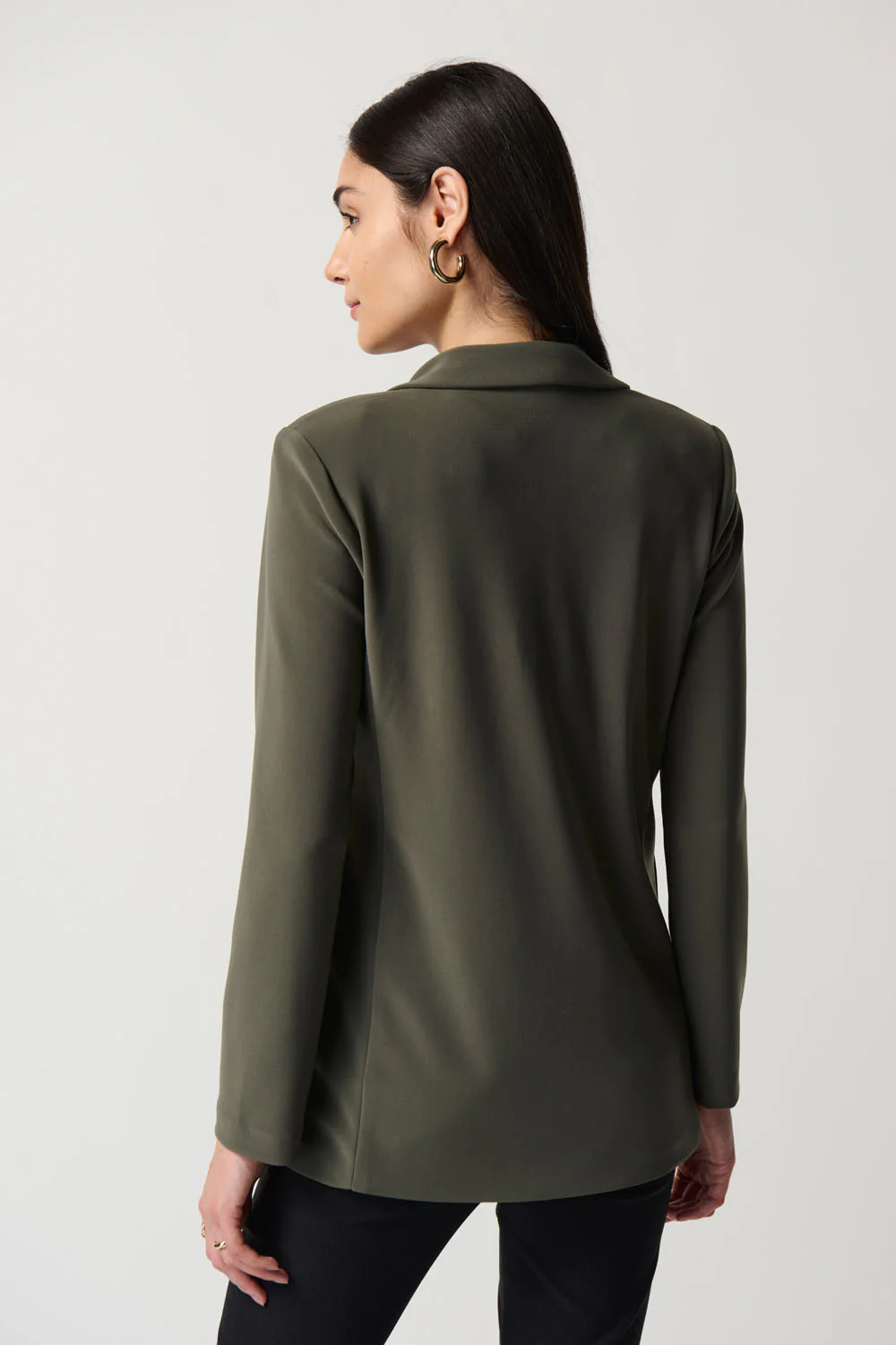 Joseph Ribkoff Avocado/Black Faux-Leather Pocket Blazer Style 233108 - Image 3