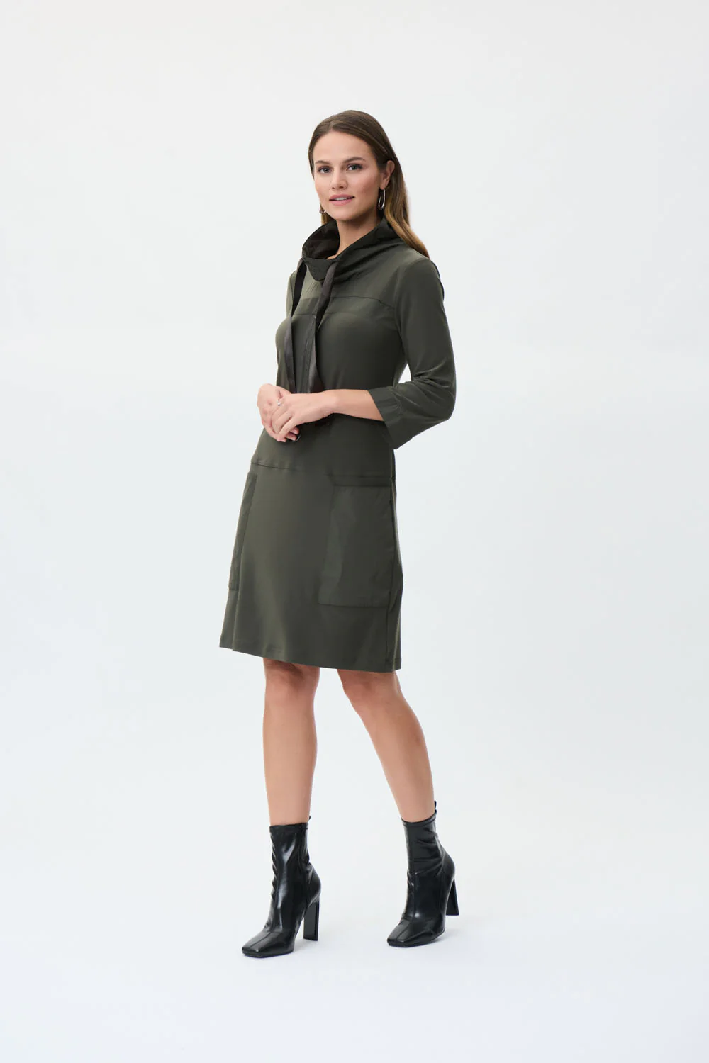 Joseph Ribkoff Avocado Taffeta Trim Dress Style 223142