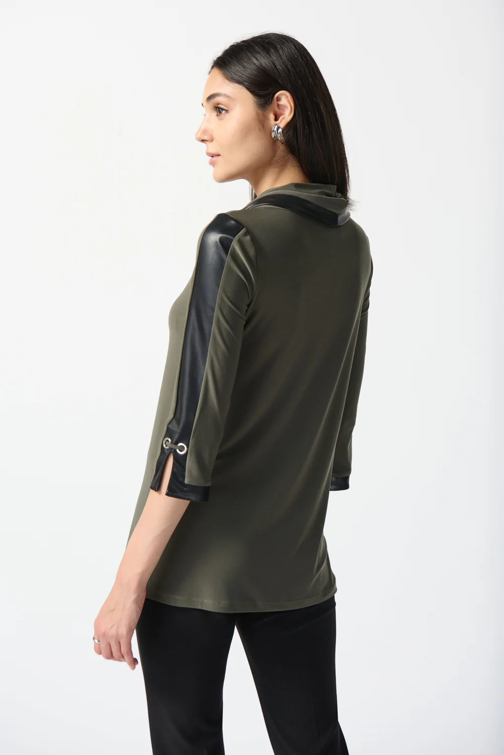 Joseph Ribkoff Avocado Faux-Leather Trim Tunic Style 233107 - Image 2