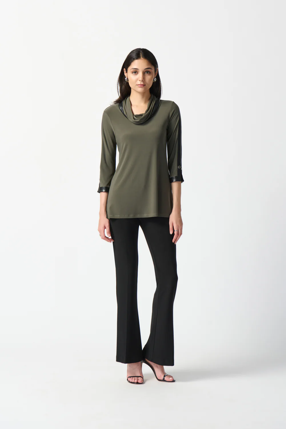 Joseph Ribkoff Avocado Faux-Leather Trim Tunic Style 233107 - Image 3