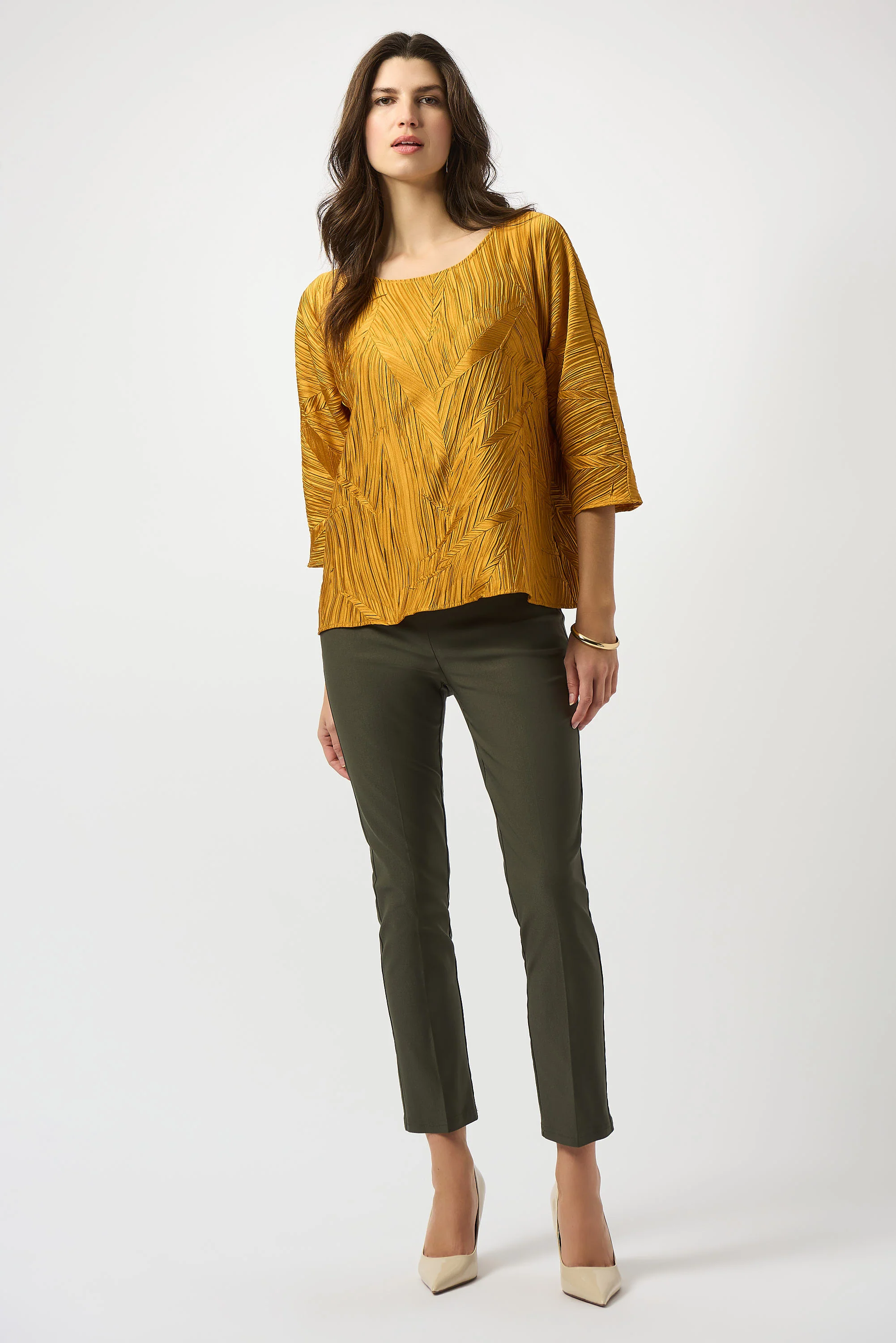 Joseph Ribkoff Avocado Pleated Satin Boxy Top Style 253002 - Image 8