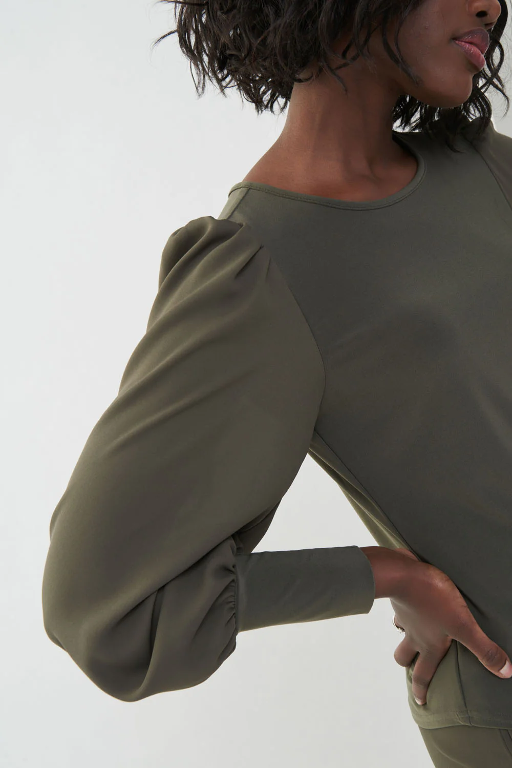 Joseph Ribkoff Avocado Puff Sleeves Top Style 223254 - Image 2