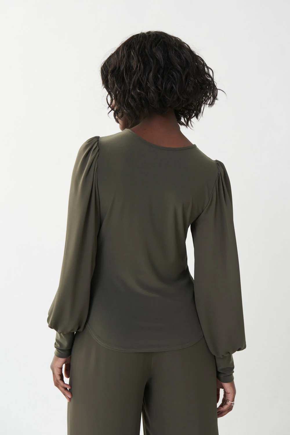 Joseph Ribkoff Avocado Puff Sleeves Top Style 223254 - Image 3