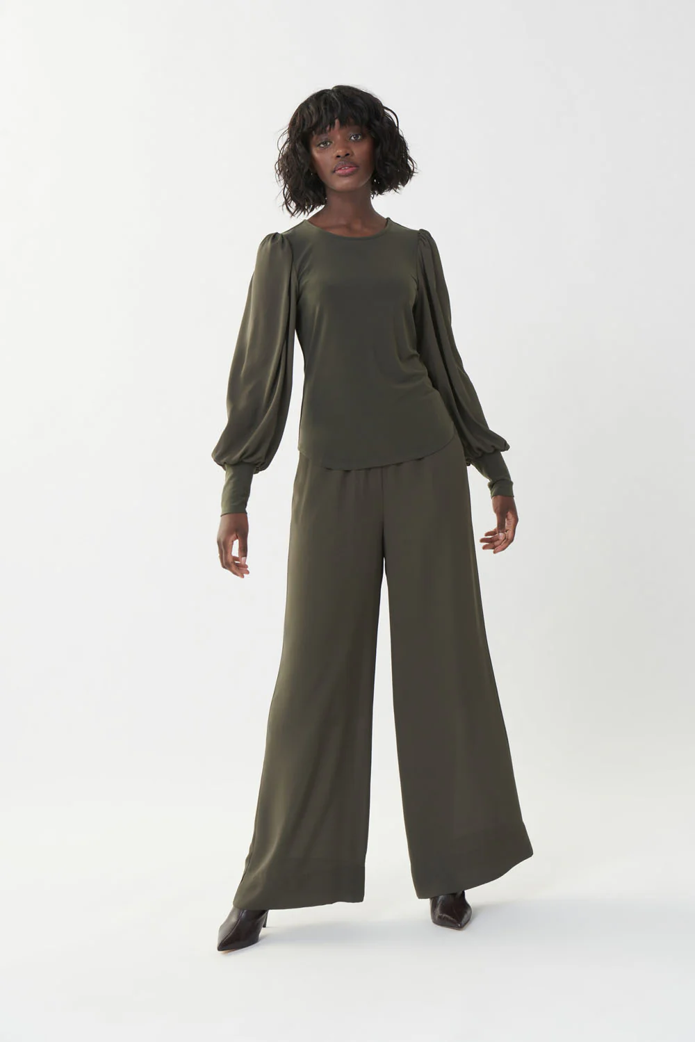 Joseph Ribkoff Avocado Puff Sleeves Top Style 223254 - Image 4