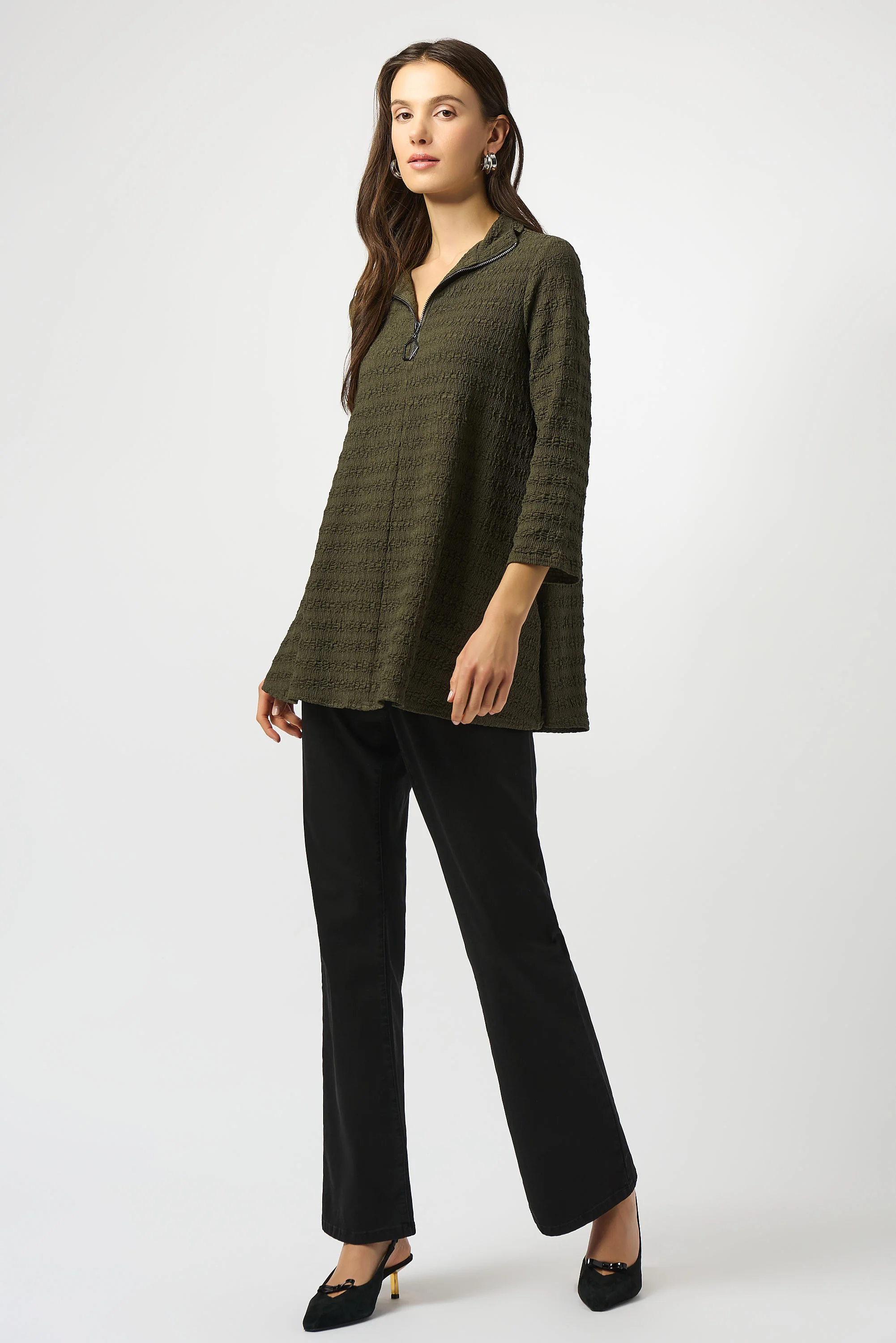 Joseph Ribkoff Avocado Textured Knit A-Line Tunic Style 253028 - Image 3