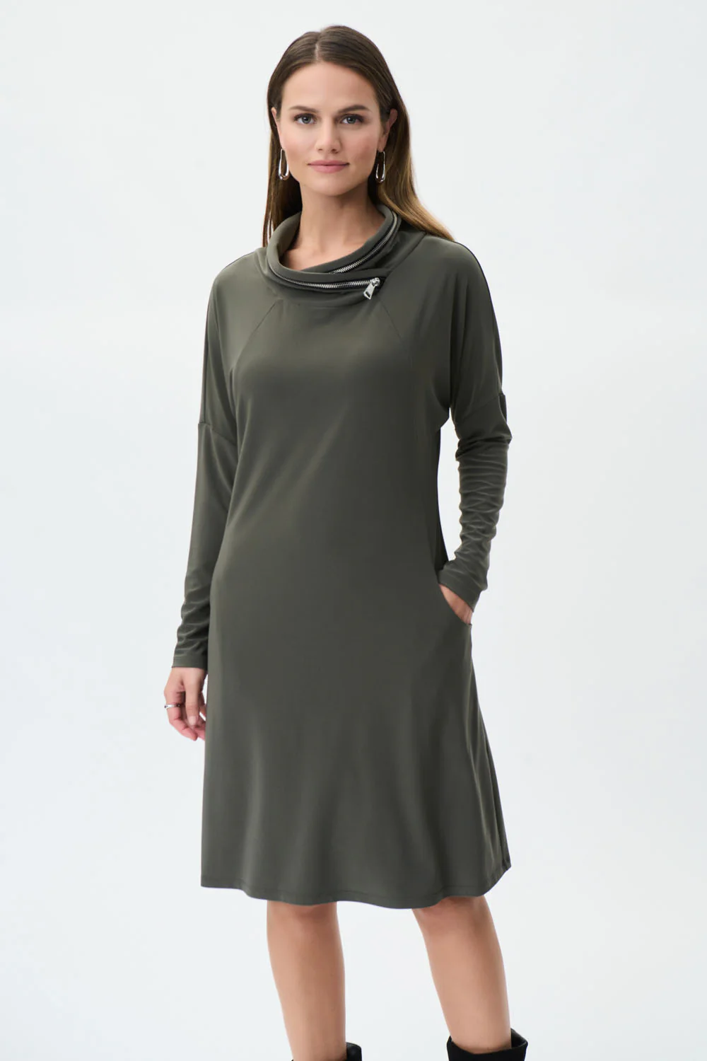 Joseph Ribkoff Avocado Zip Accent Dress Style 223135 - Image 2