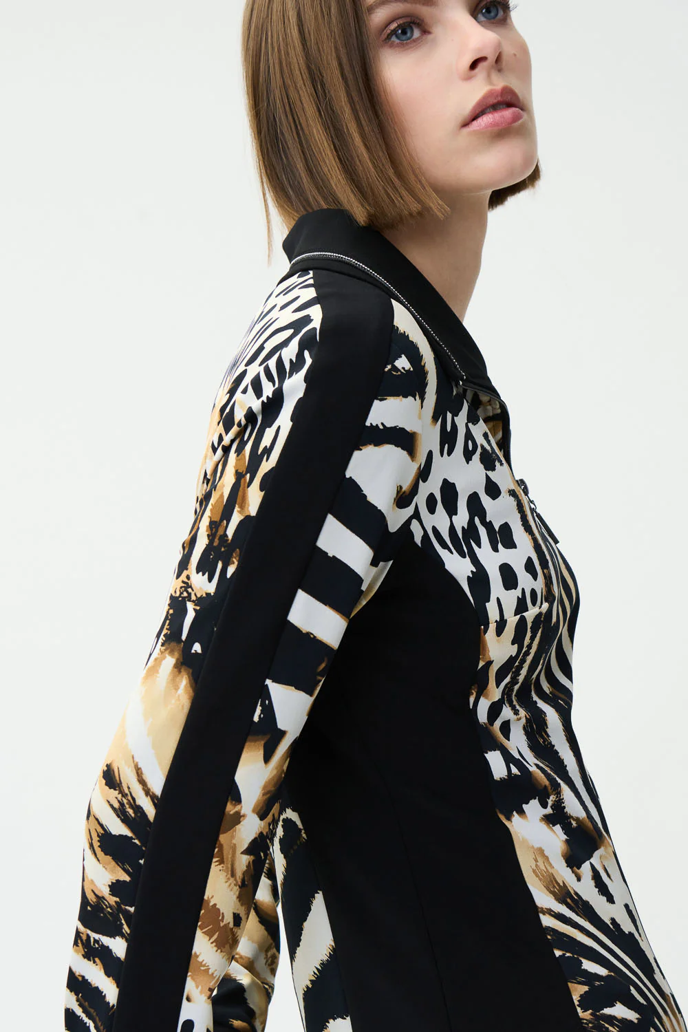 Joseph Ribkoff Beige/Black Abstract Print Jacket Style 224012 - Image 2