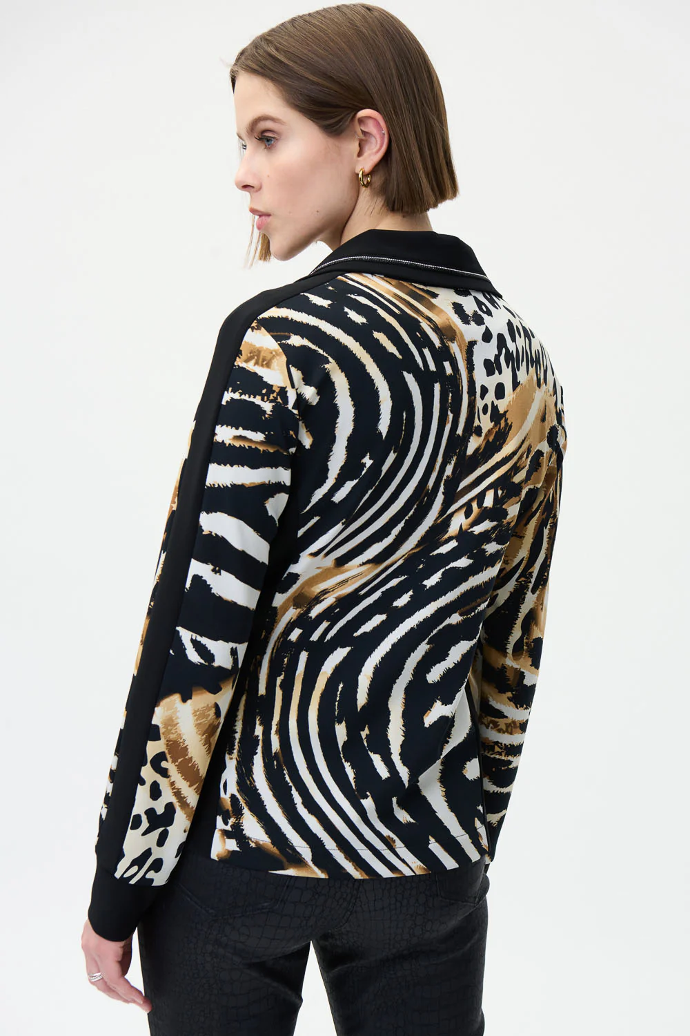 Joseph Ribkoff Beige/Black Abstract Print Jacket Style 224012 - Image 3