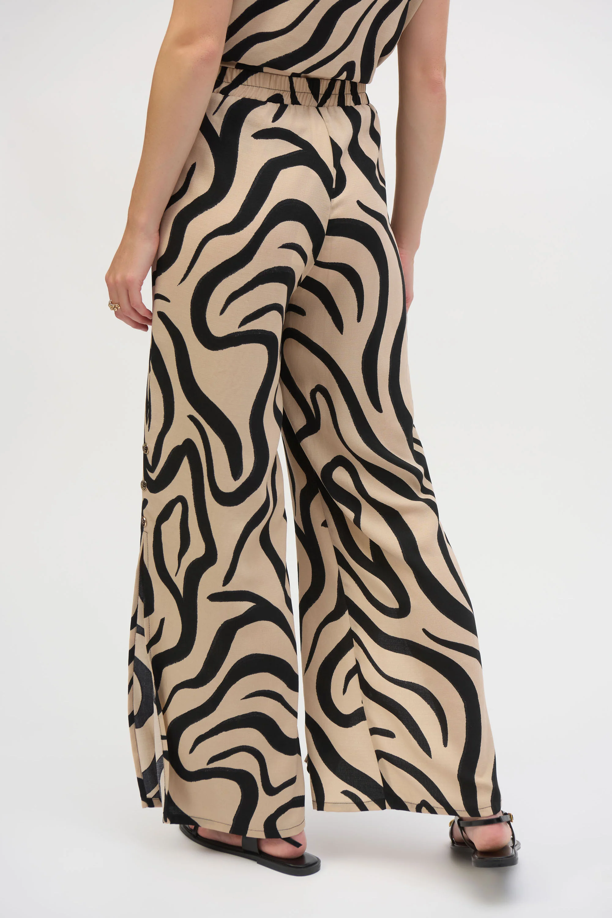 Joseph Ribkoff Beige/Black Abstract Print Wide Leg Pants Style 252178 - Image 2