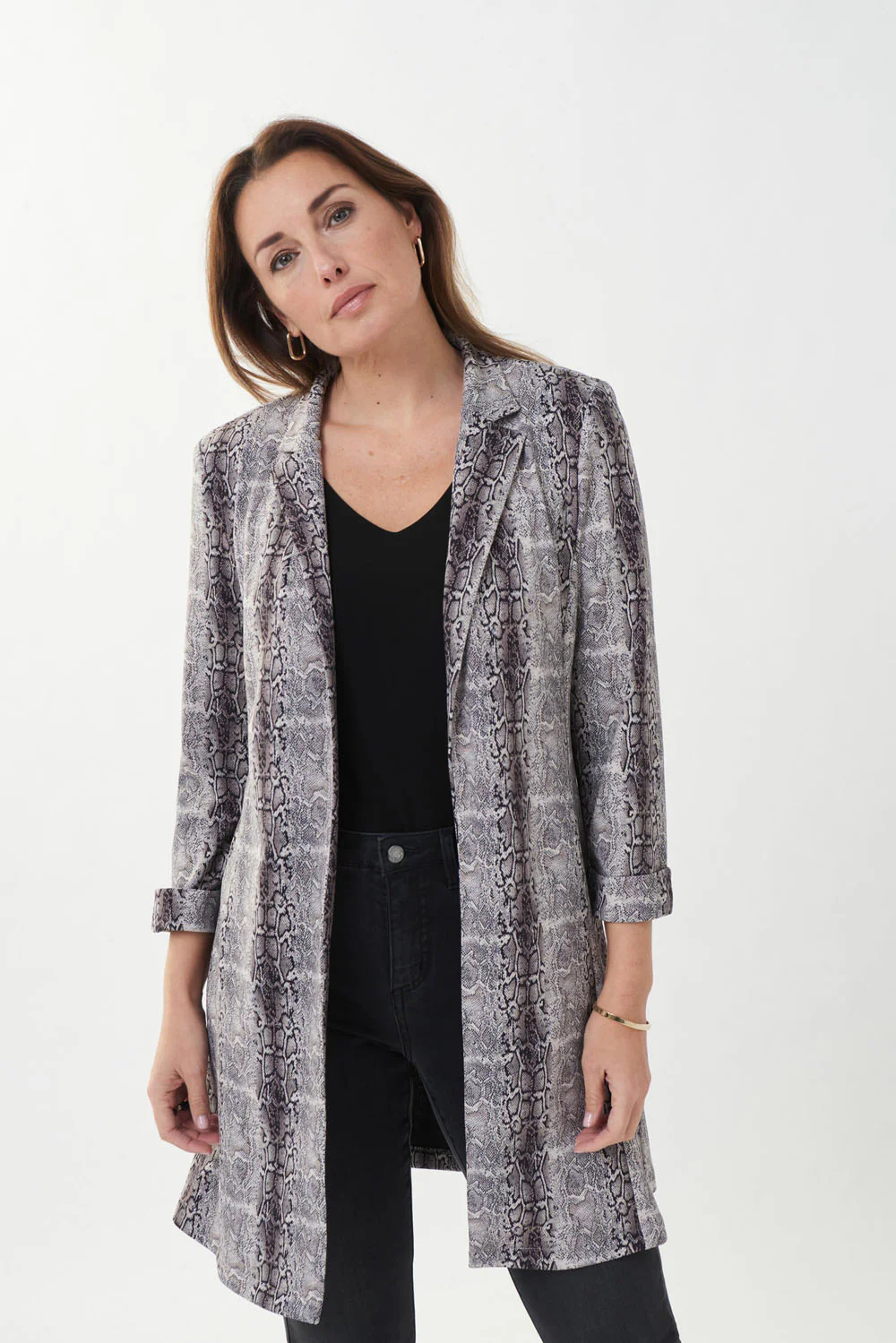 Joseph Ribkoff Beige/Black Snake Print Blazer Style 223171 - Image 2