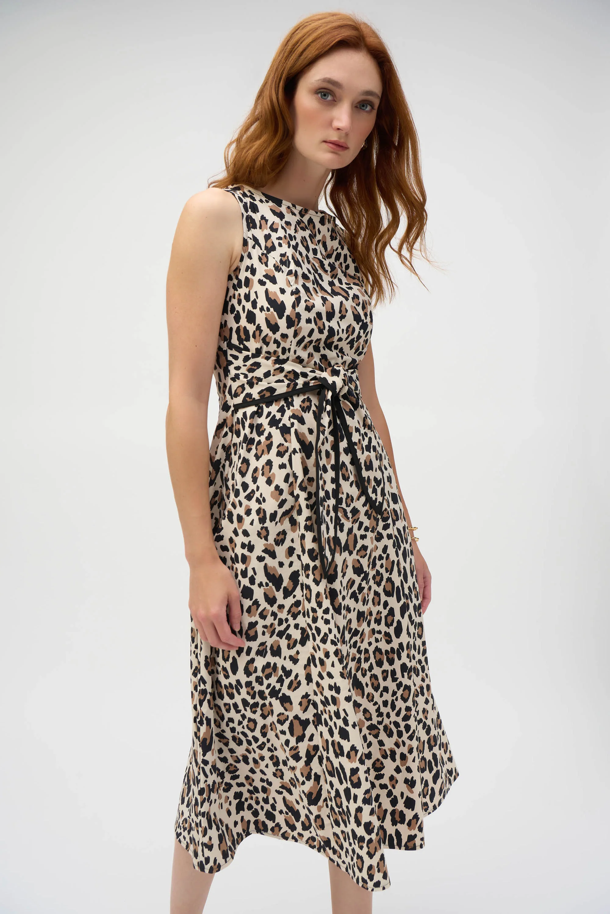 Joseph Ribkoff Beige/Black Animal Print Fit and Flare Dress Style 252095 - Image 2