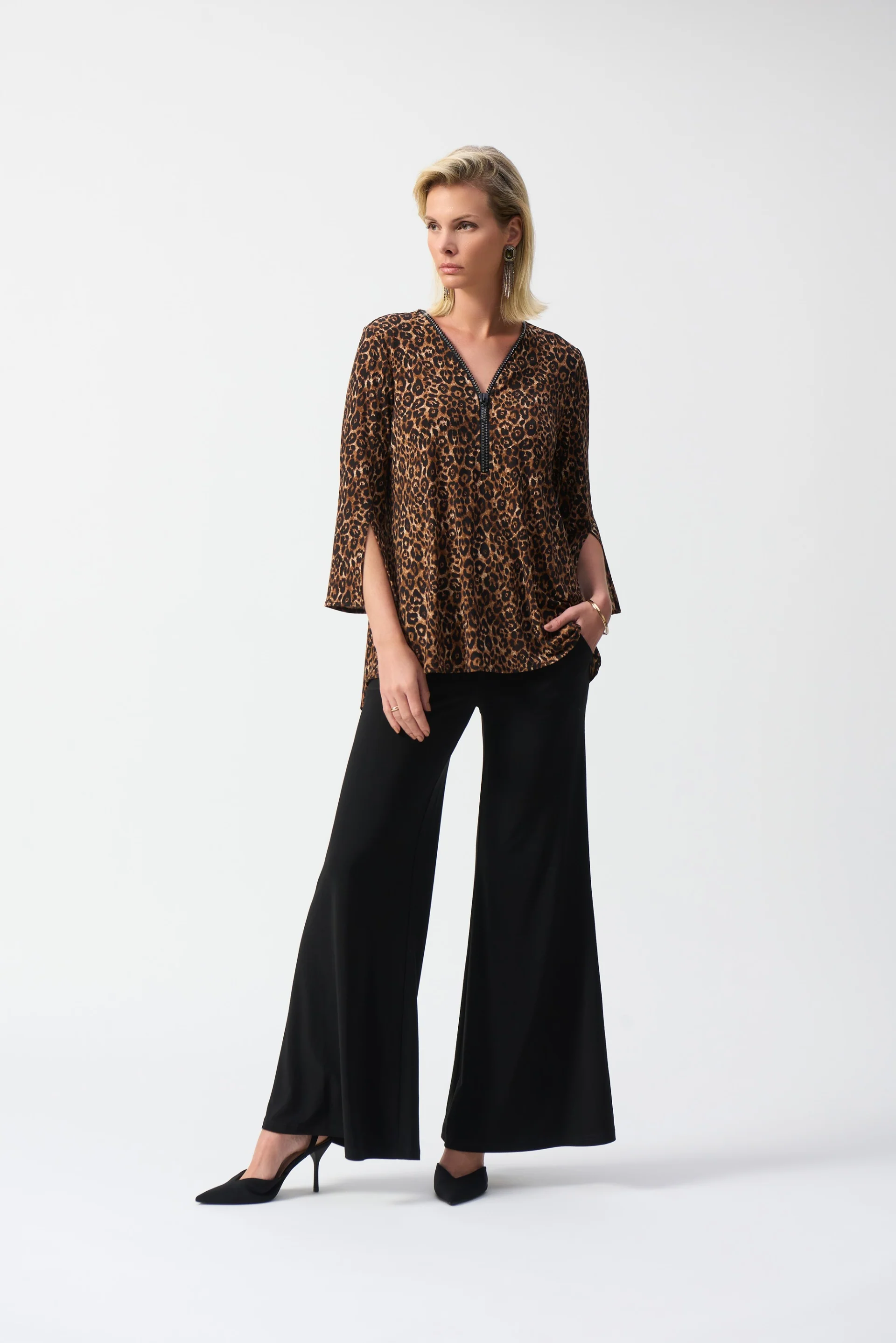 Joseph Ribkoff Beige/Black Animal Print Fit and Flare Tunic Style 244252 - Image 3