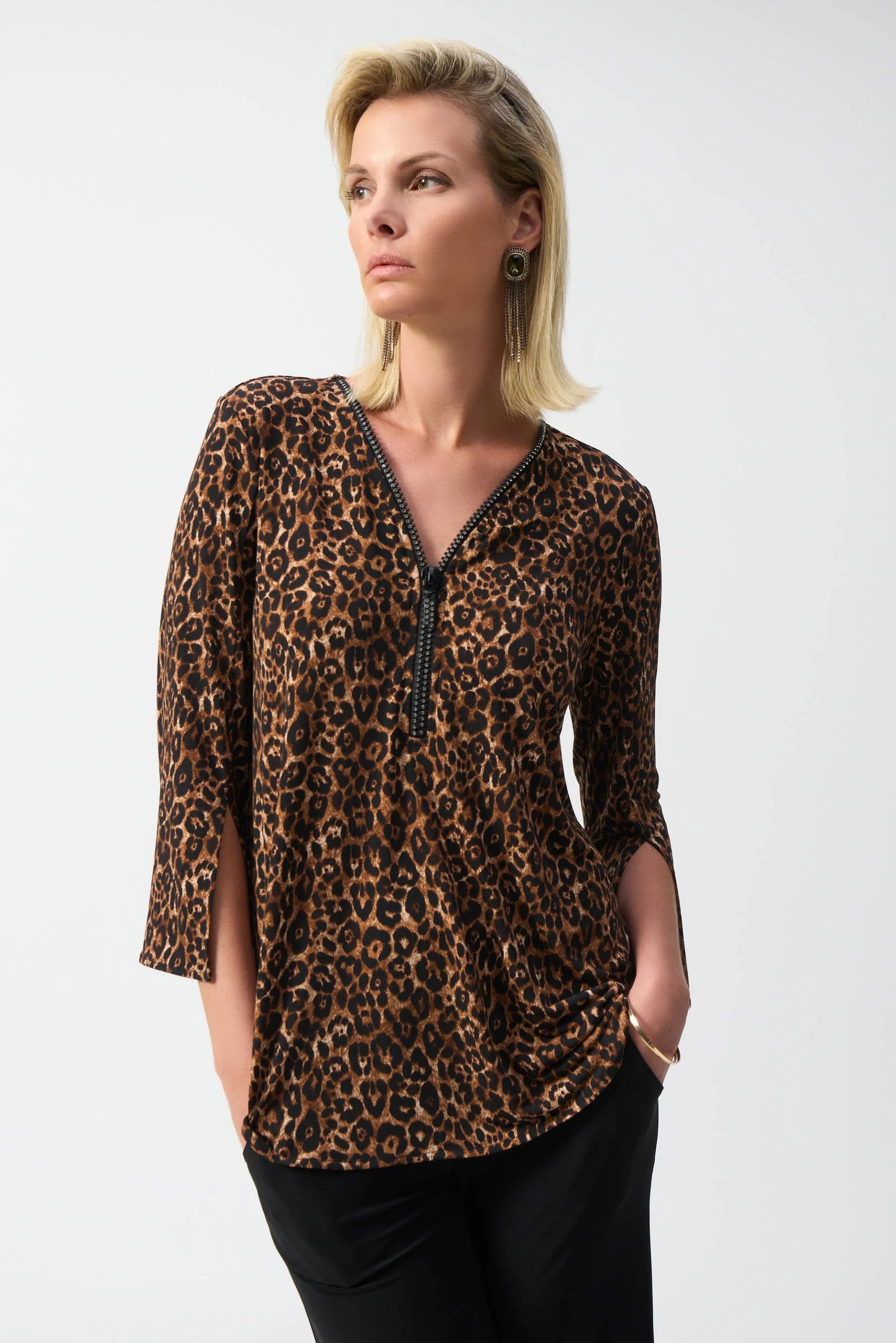 Joseph Ribkoff Beige/Black Animal Print Fit and Flare Tunic Style 244252 - Image 4