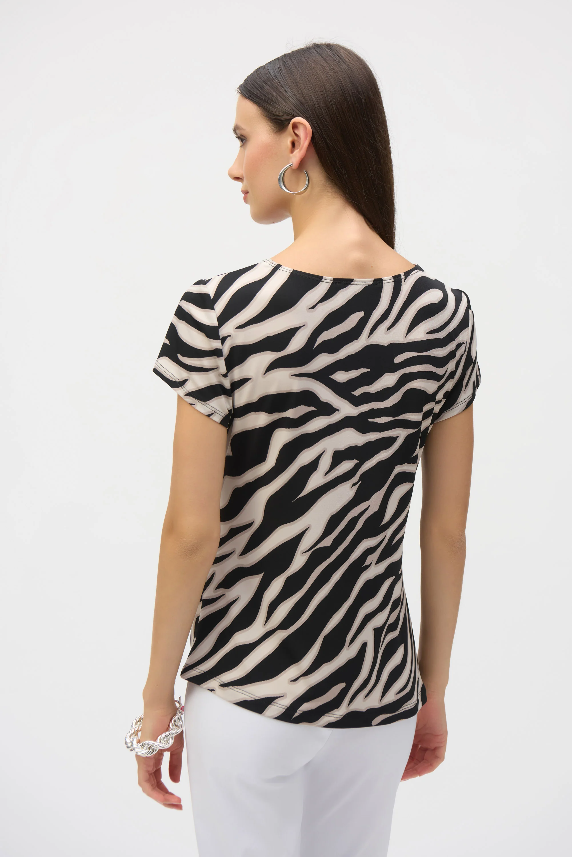 Joseph Ribkoff Beige/Black Animal Print Fitted Top Style 252125 - Image 2