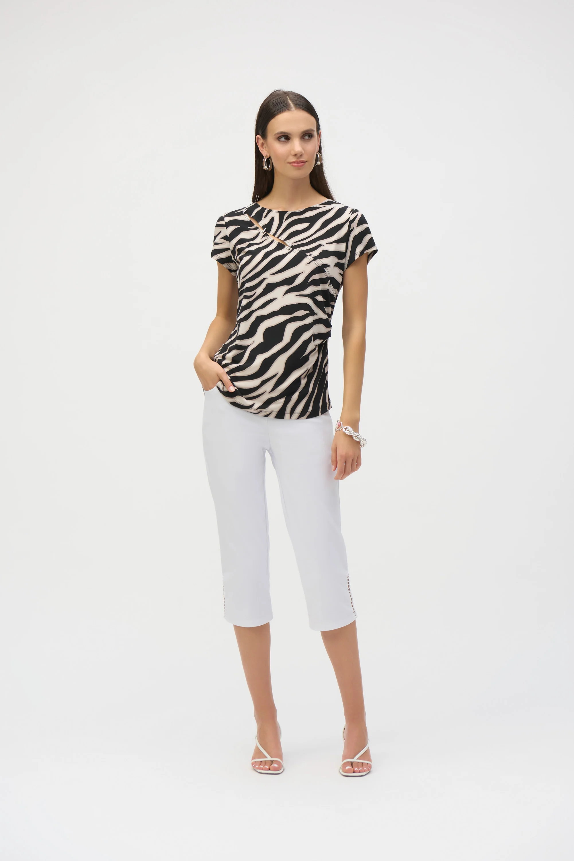 Joseph Ribkoff Beige/Black Animal Print Fitted Top Style 252125 - Image 4